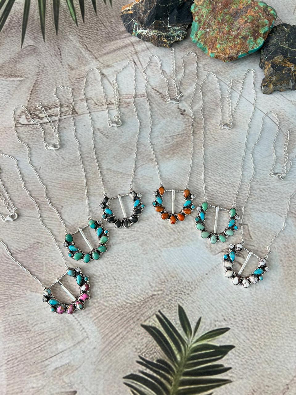 Handmade Sterling Silver Multi Stone Buckle Necklace "Signed Nizhoni"