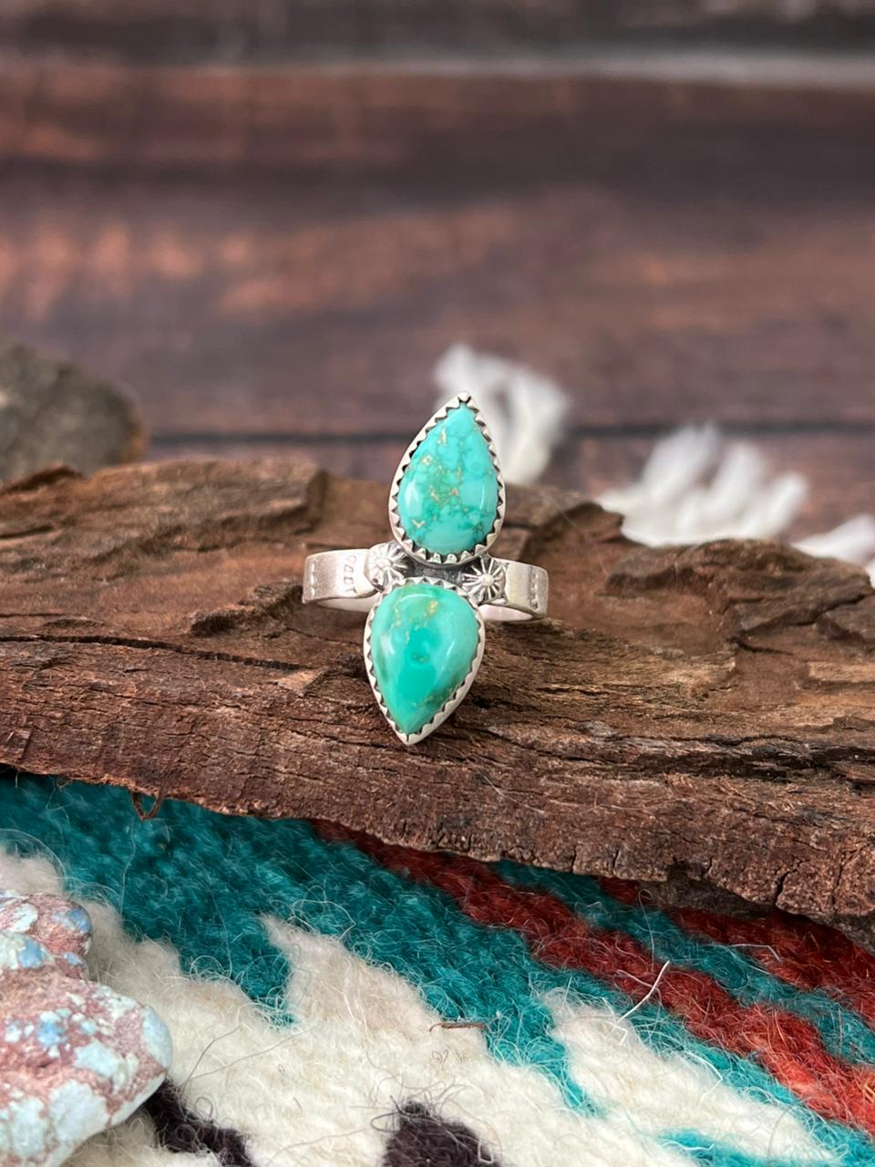 Handmade Sterling Silver Emerald Valley Adjustable Ring " Signed Nizhoni" (8)