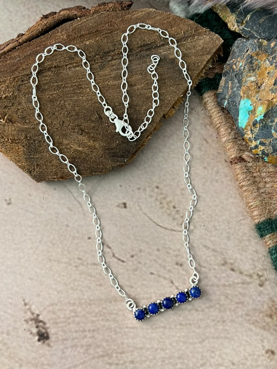 Handmade Sterling Silver Lapis Necklace Signed Nizhoni