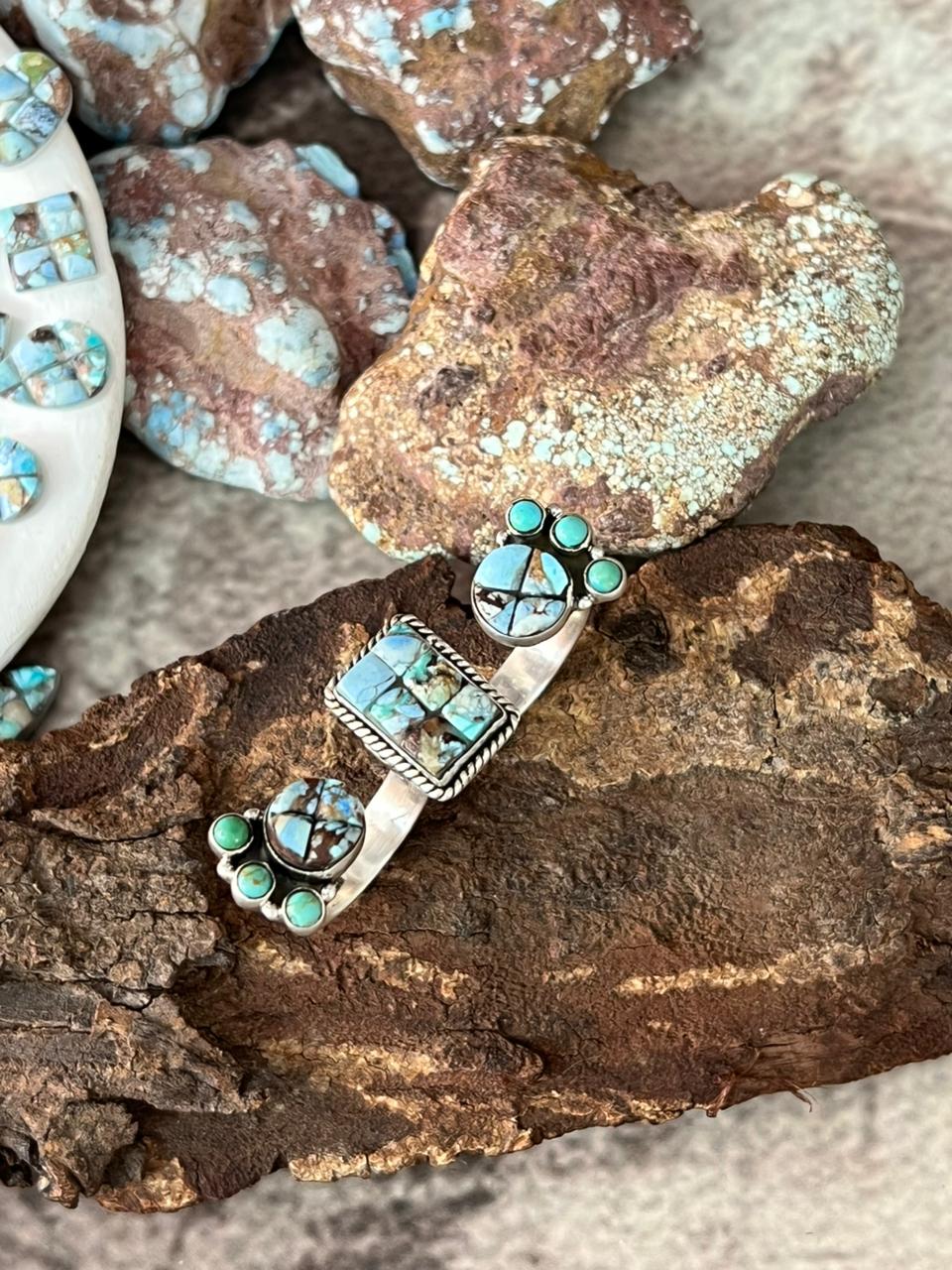 Handmade Sterling Silver 'Golden Hills Turquoise Cobble Collection' Adjustable Ring "Signed Nizhoni"
