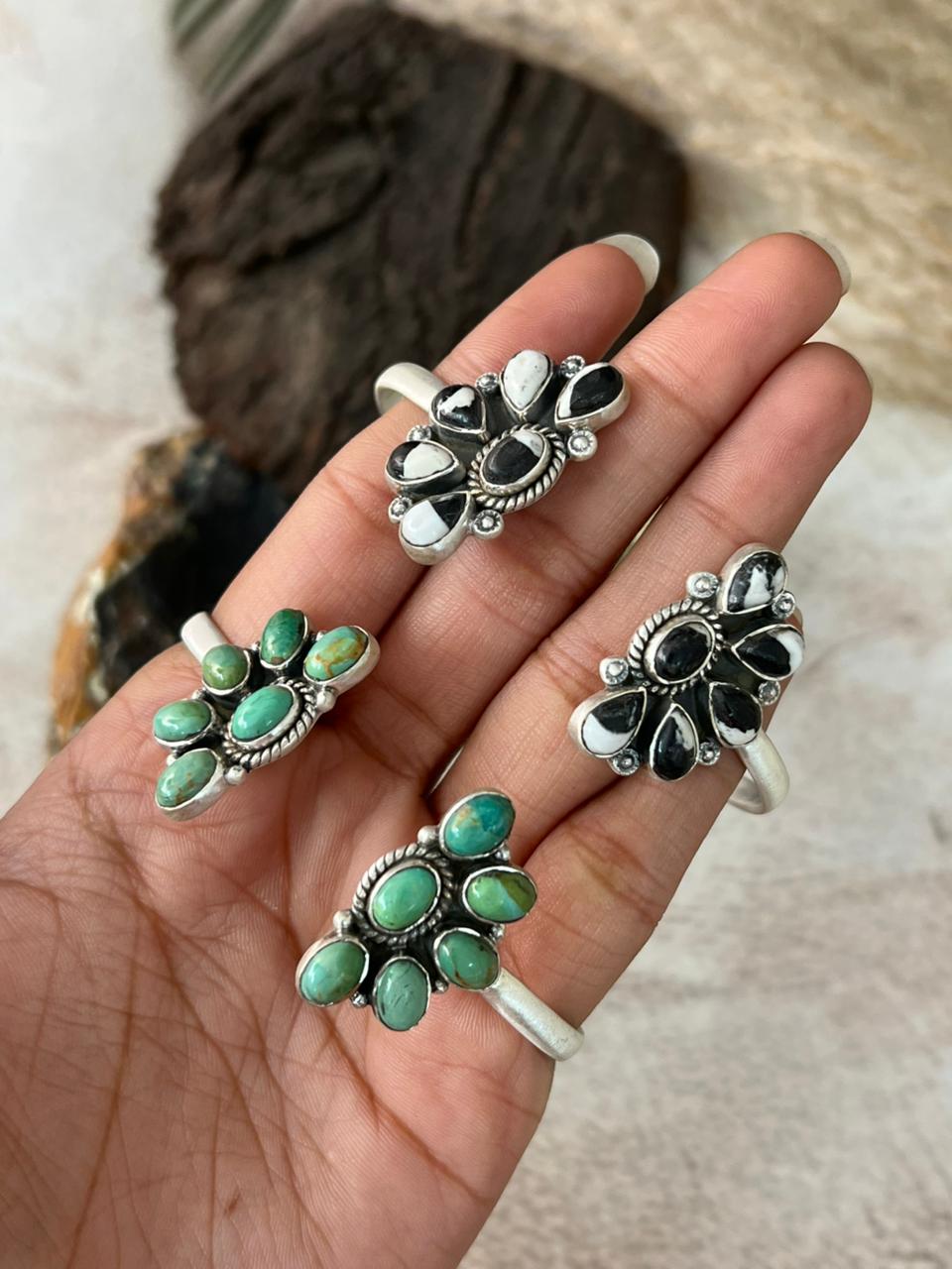 Handmade Sterling Silver Kingman Turquoise, White Buffalo Cuff Bracelet "Signed Nizhoni"
