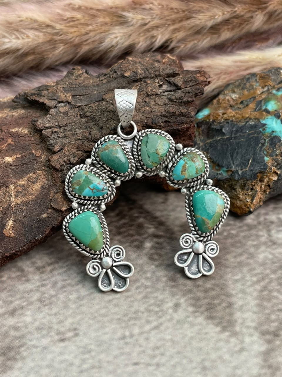 Handmade Sterling Silver Kingman Turquoise Naja Pendant Signed Nizhoni