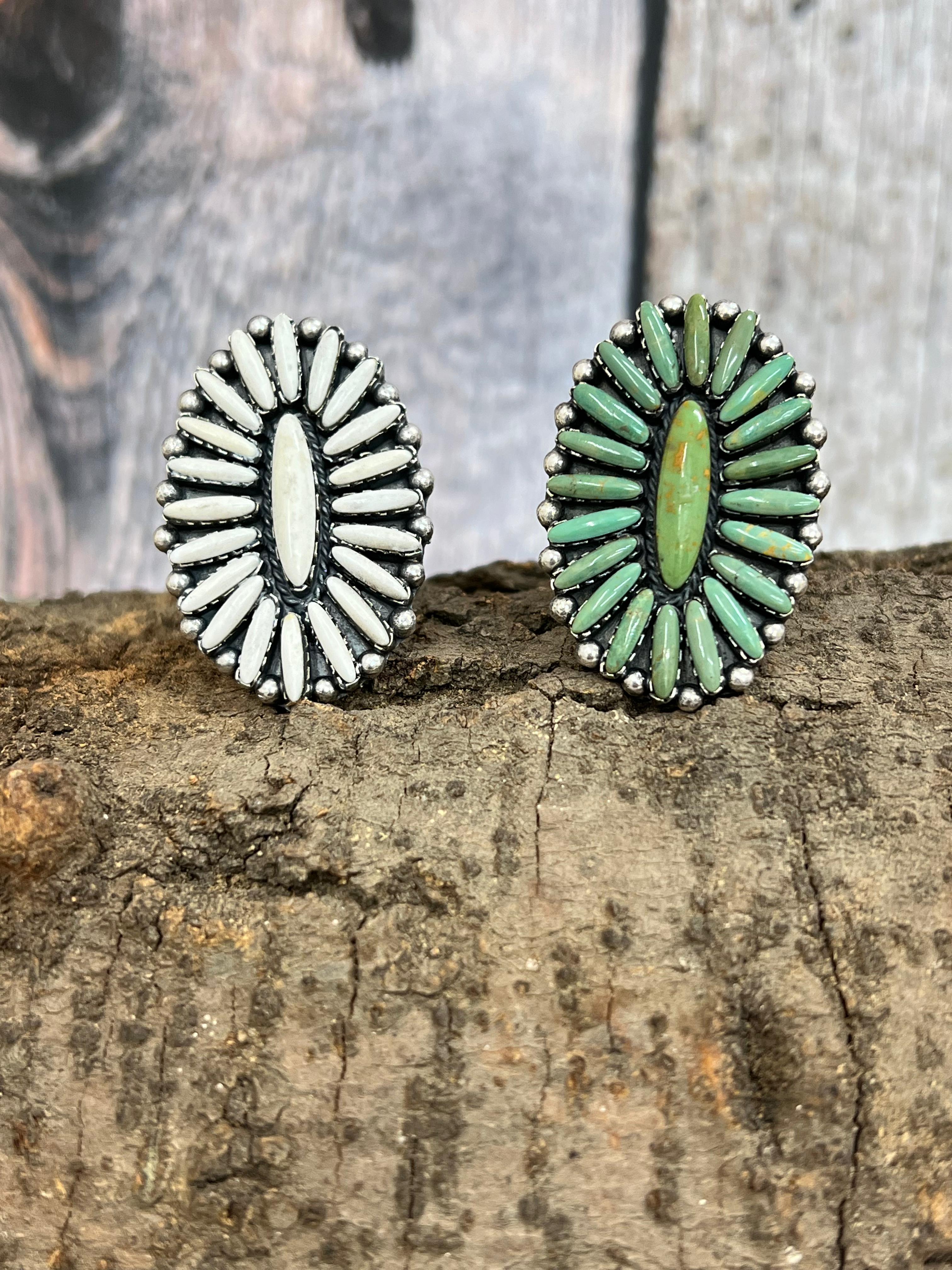 Handmade Sterling Silver White Buffalo, Kingman Turquoise Adjustable Ring, Signed Nizhon