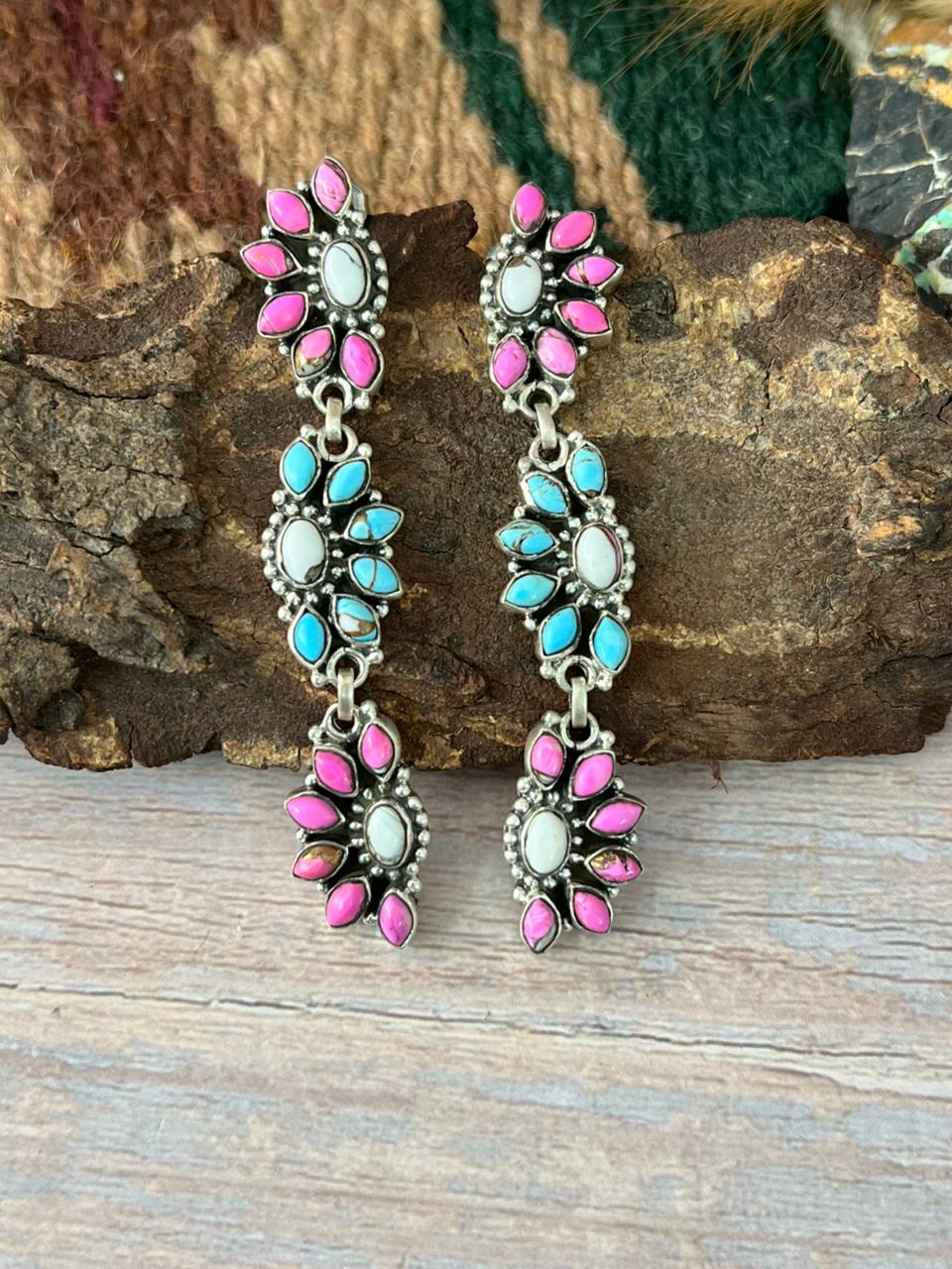 Handmade Sterling Silver Cotton Candy Post Dangle Earrings "Signed Nizhoni"