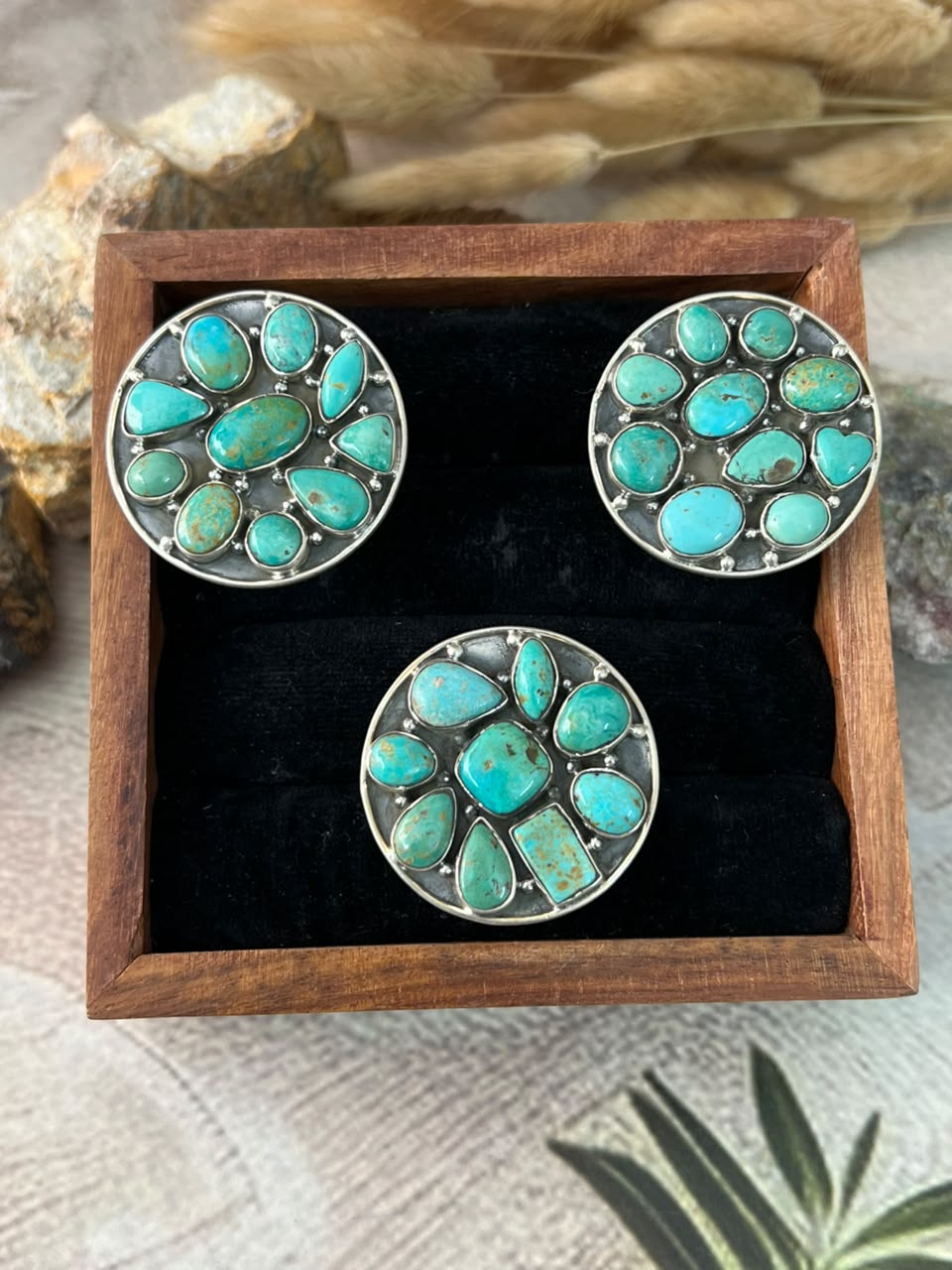 Handmade Sterling Silver Carico Lake Turquoise Adjustable Ring Signed Nizhoni