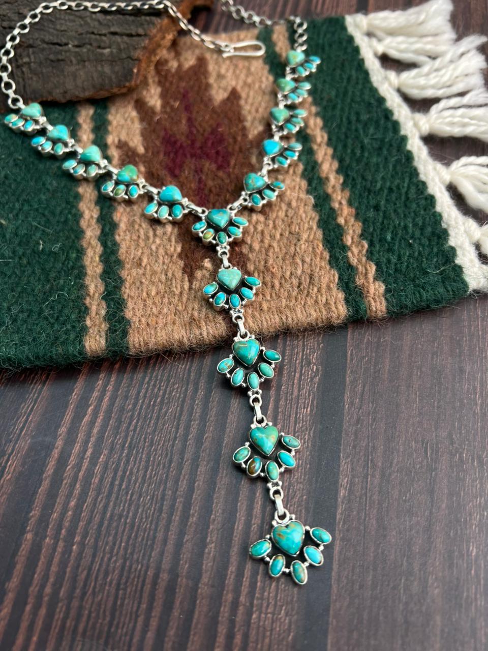"Heart Collection" Handmade Sterling Silver Kingman Turquoise Necklace "Signed Nizhoni"