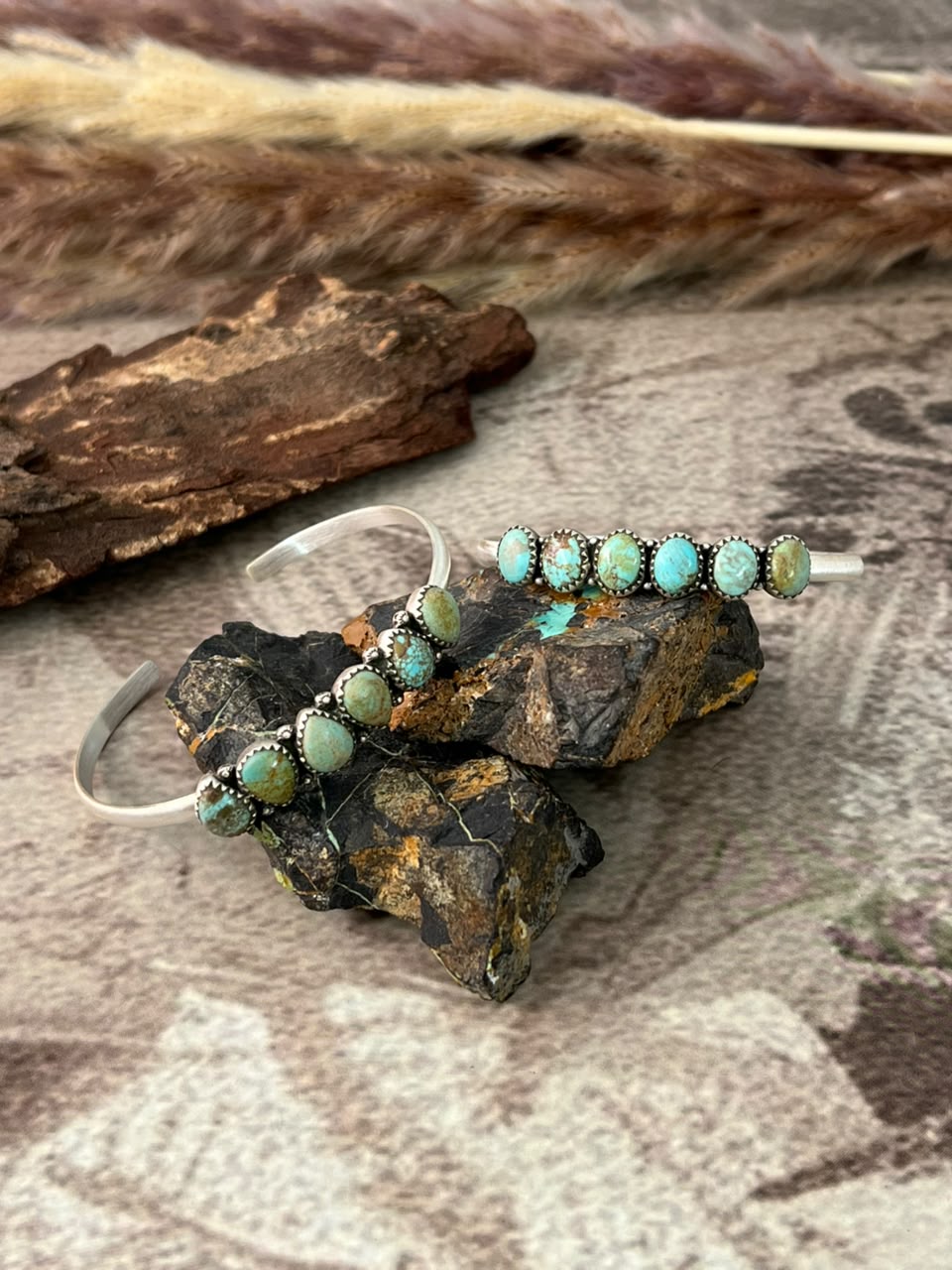 Handmade Sterling Silver Number 8 Turquoise Collection: Cuff Bracelet Signed Nizhoni