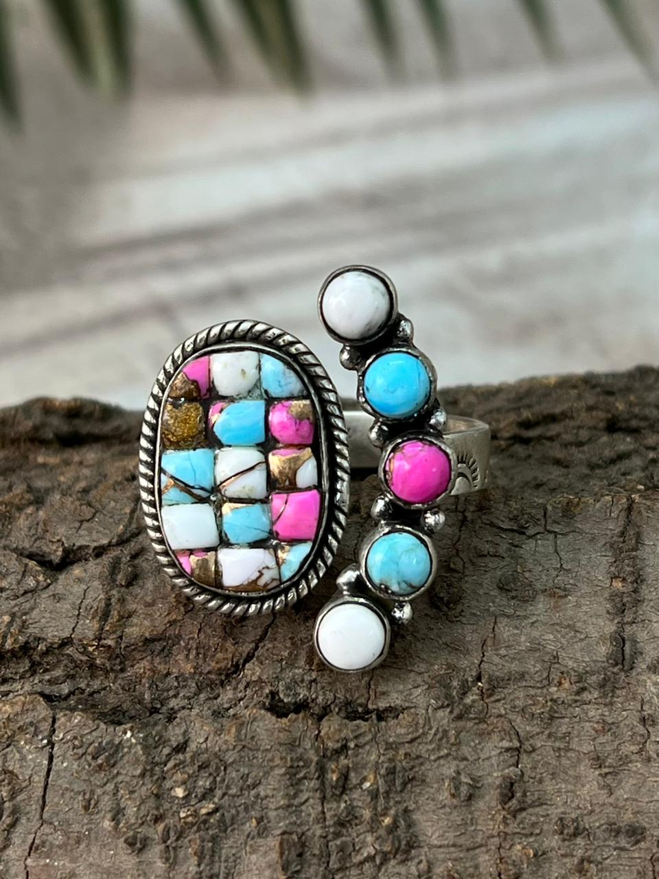 Handmade Sterling Silver Cotton Candy Adjustable Ring "Signed Nizhoni"