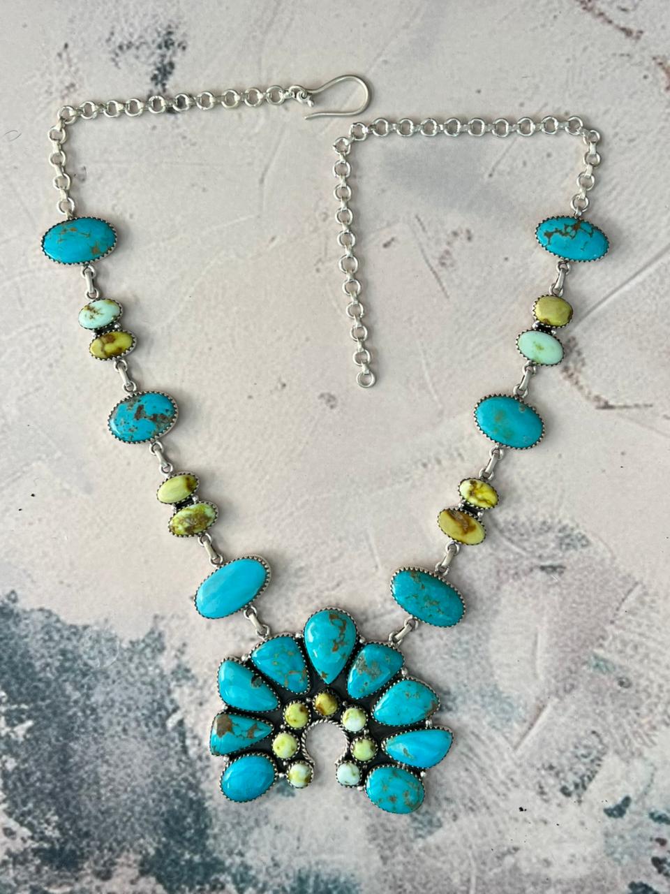 Handmade Sterling Silver Tyrone with Palomino Turquoise Naja Necklace Signed Nizhoni