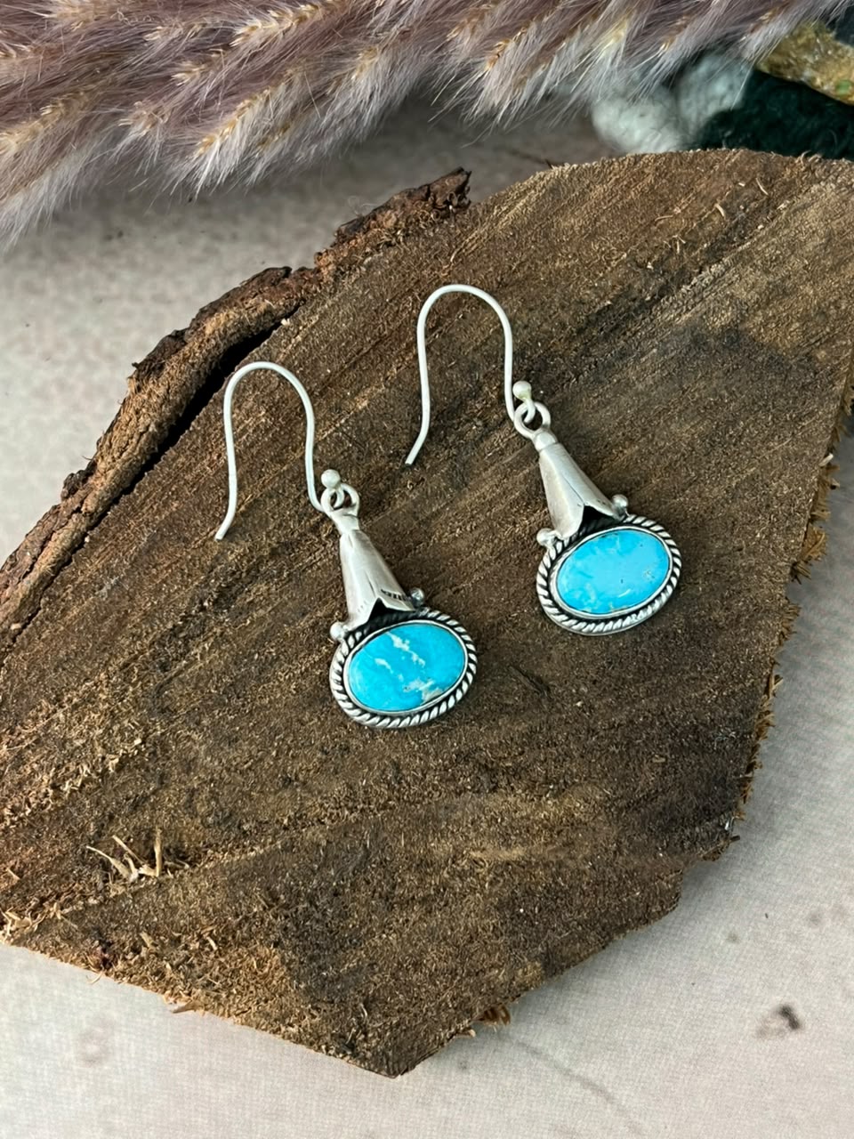 Handmade Sterling Silver White Water Turquoise Hook Dangle Earrings Signed Nizhoni