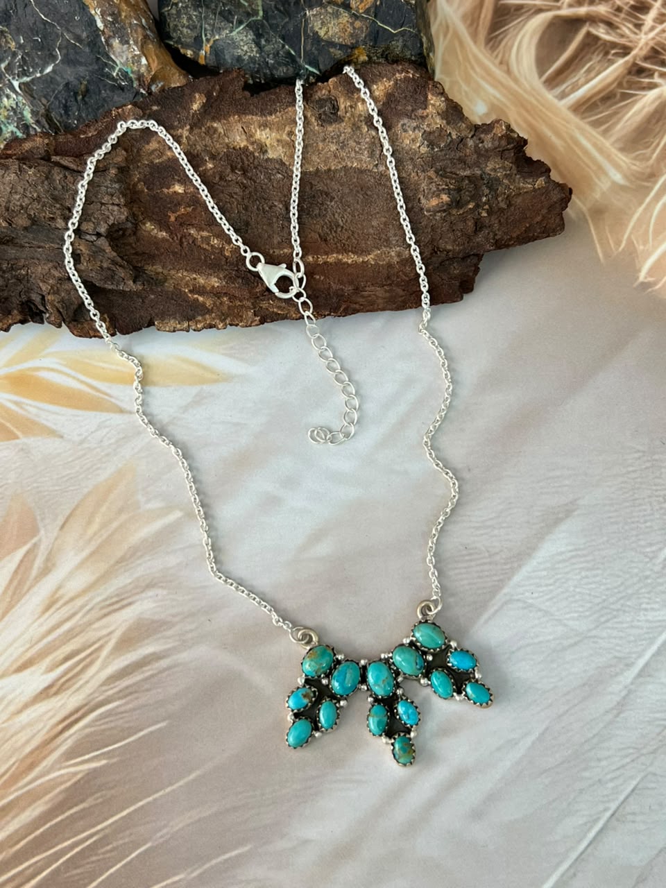 Handmade Sterling Silver Kingman Turquoise Necklace Signed Nizhoni •99