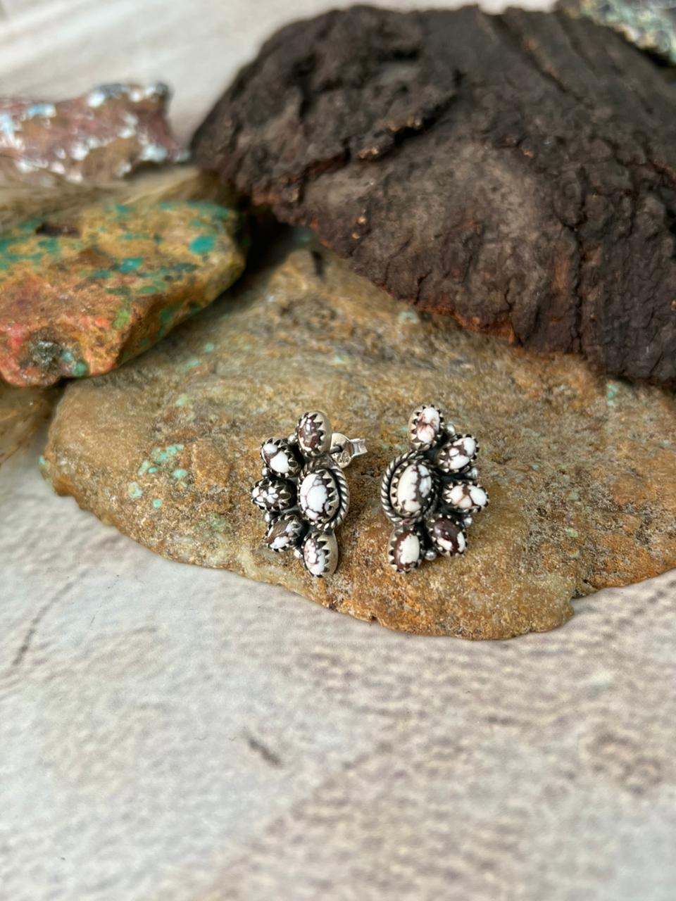 Handmade Sterling Silver Wildhorse Magnesite Post Studs Earrings "Signed Nizhoni"
