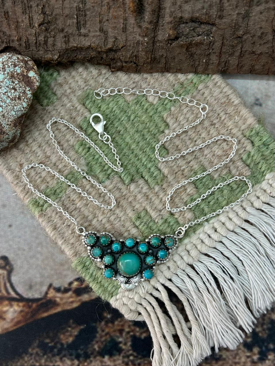 Handmade Sterling Silver Kingman Turquoise Necklace "Signed Nizhoni"