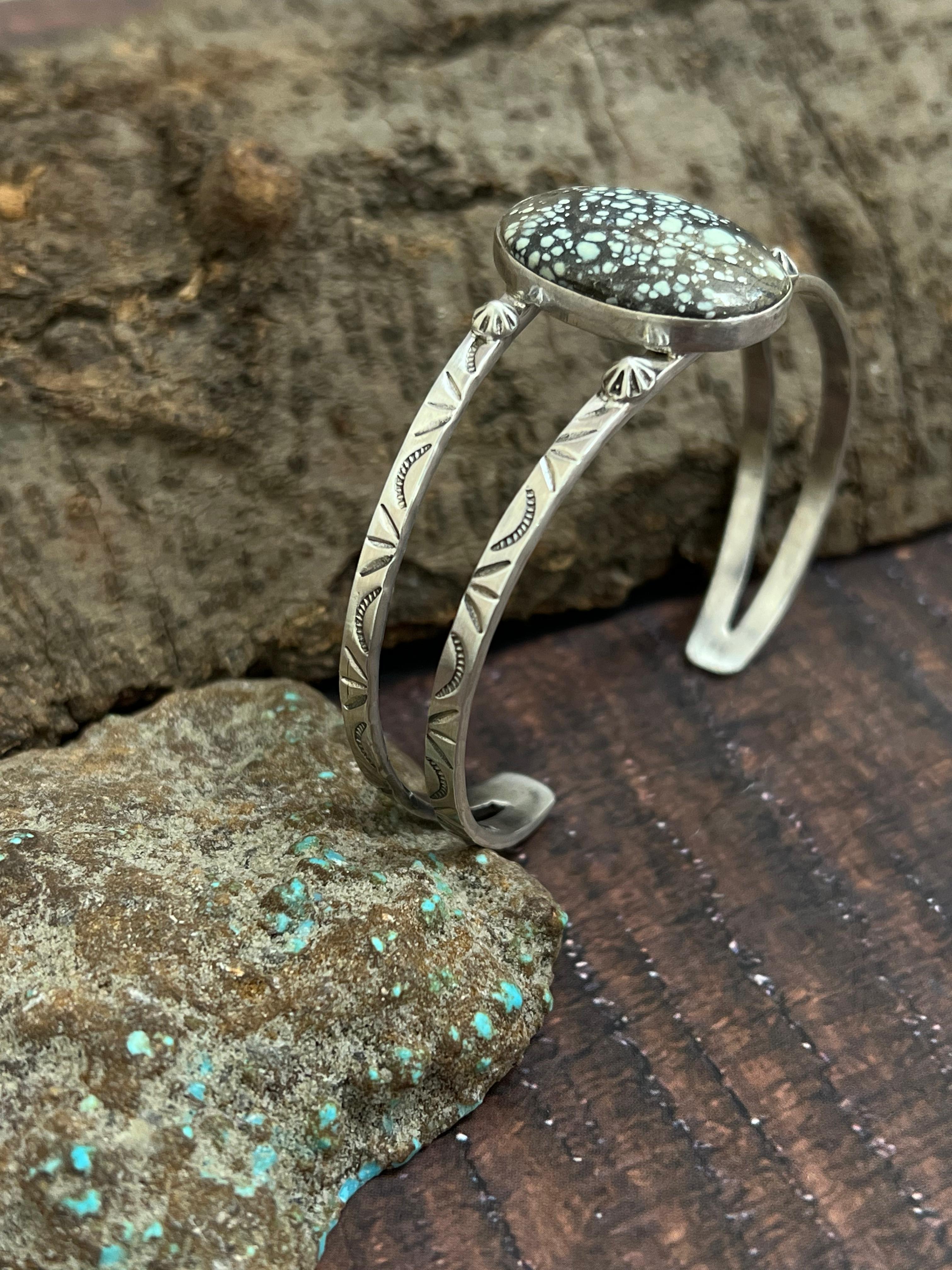 Handmade Sterling Silver Starfox Variscite Cuff Bracelet Signed Nizhoni