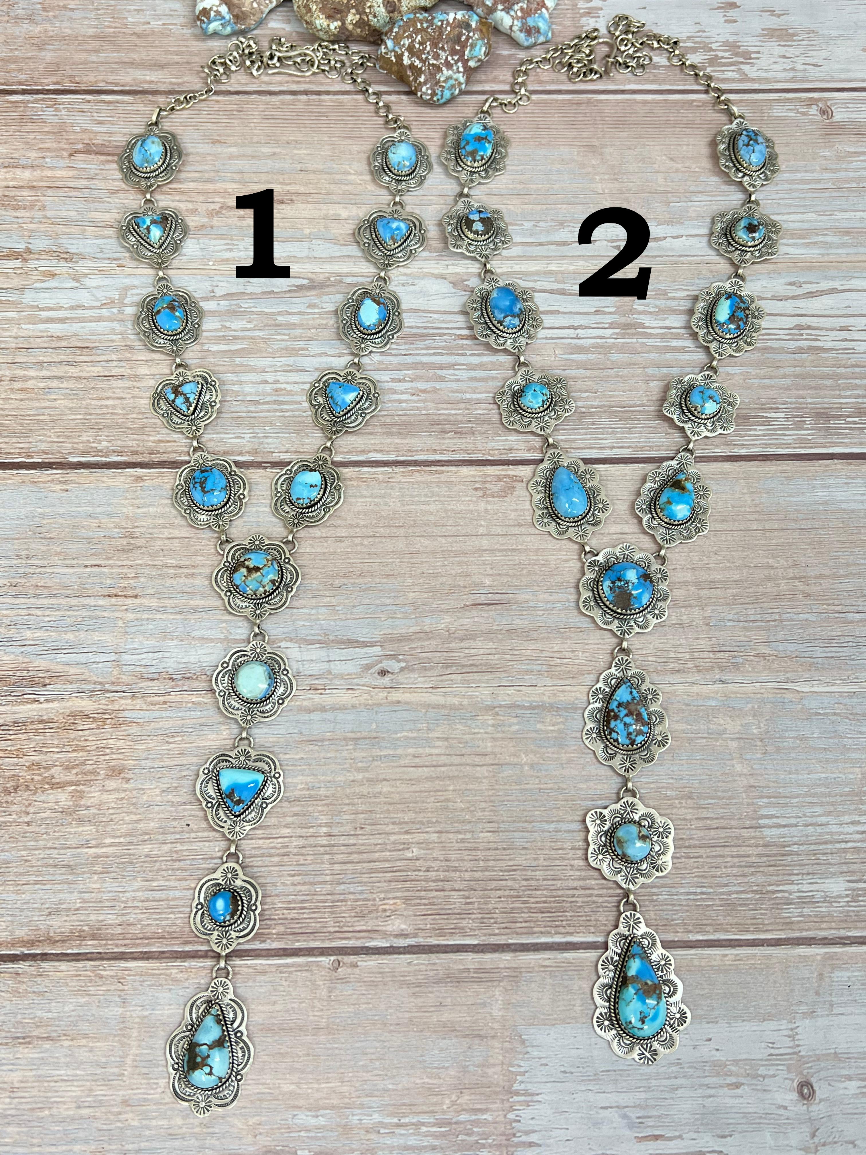 Handmade Sterling Silver Golden Hills Turquoise Necklace with Signed Nizhoni