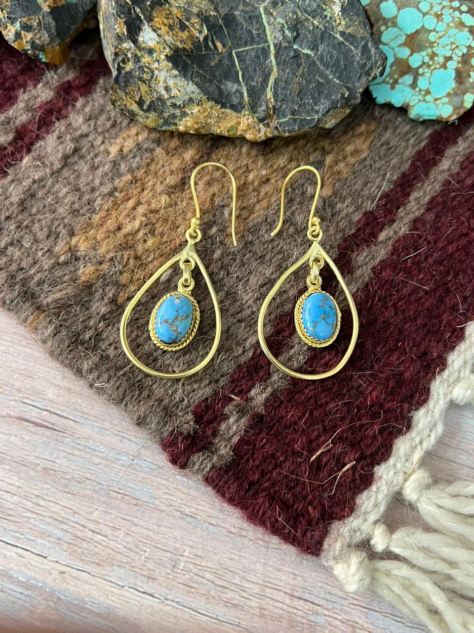 “The Golden Collection” Handmade Natural Golden Hills Turquoise Hook Dangle Earrings