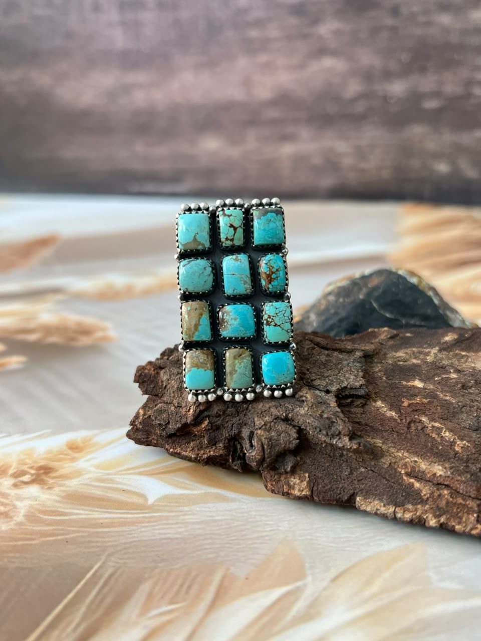 Handmade Sterling Silver Number 8 Turquoise Adjustable Bar Ring Signed Nizhoni