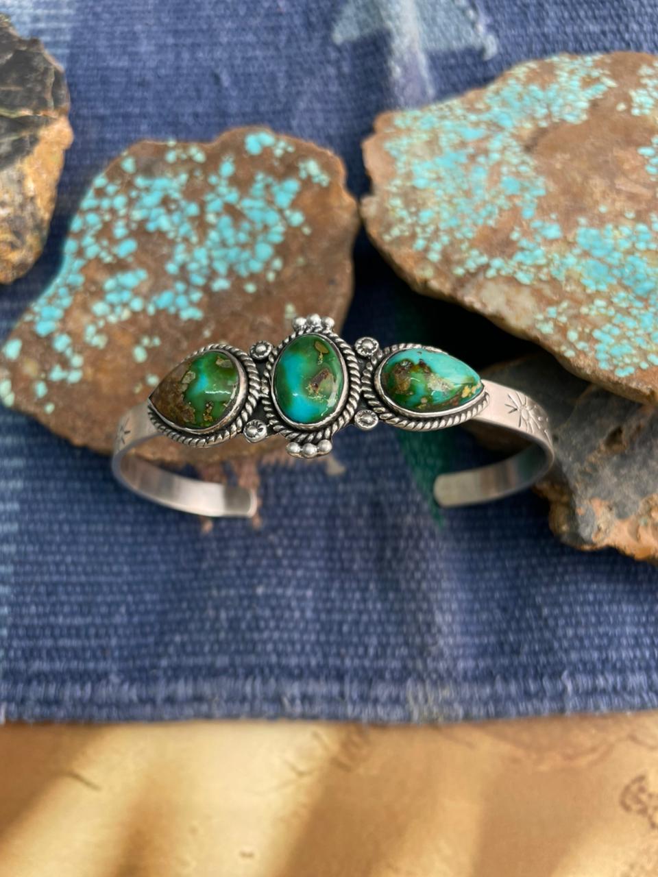 Handmade Sterling Silver Sonoran Mountain Turquoise Cuff Bracelet "Signed Nizhoni"