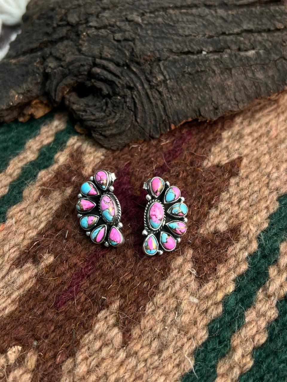 "Heart Collection" Handmade Sterling Silver Cotton Candy Post Studs Earrings "Signed Nizhoni"