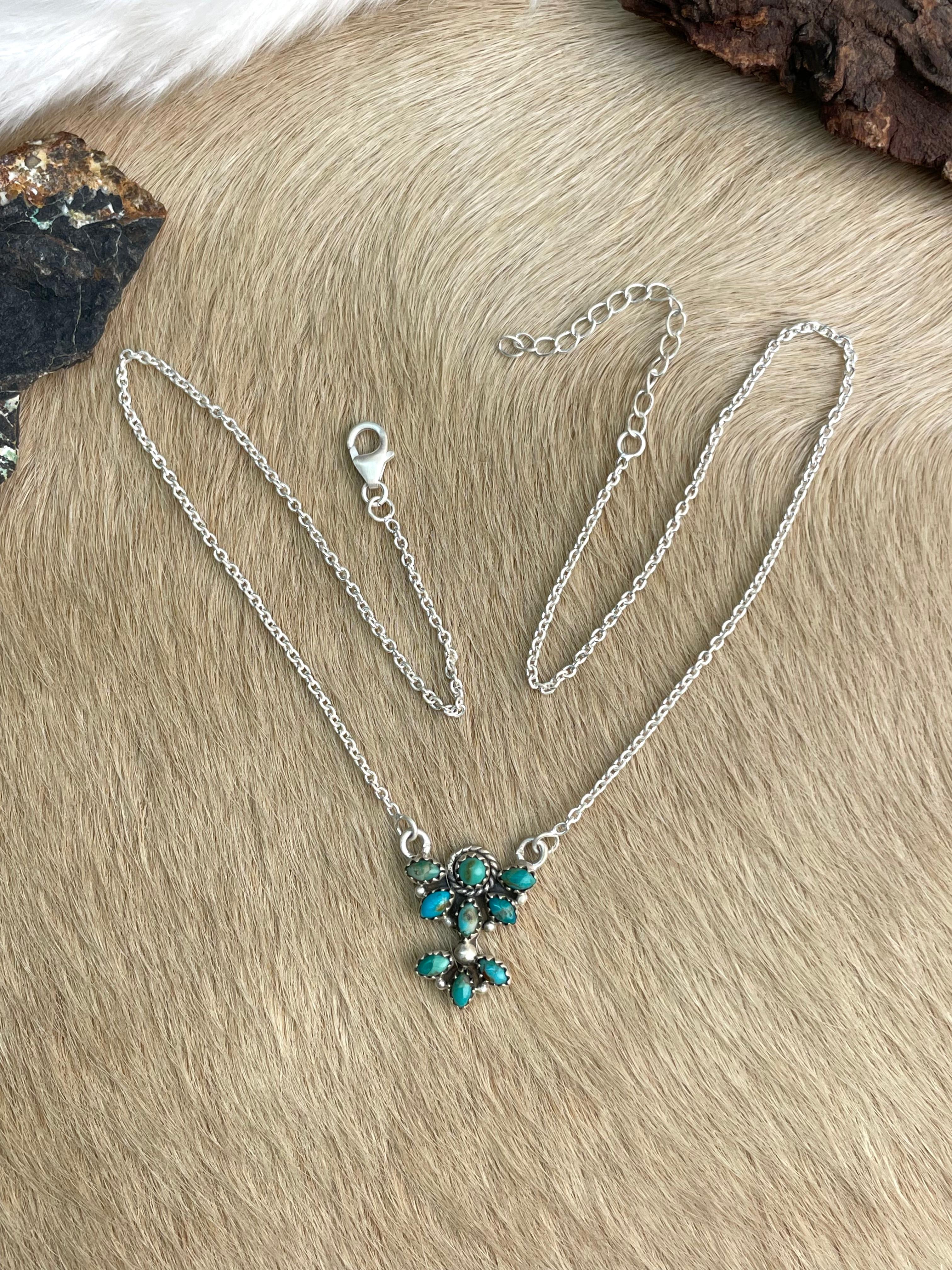 Handmade Sterling Silver Kingman Turquoise Necklace "Signed Nizhoni"