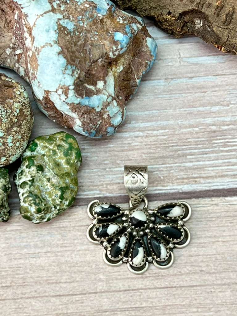 Handmade Sterling Silver White Buffalo Turquoise Pendant with Signed Nizhoni