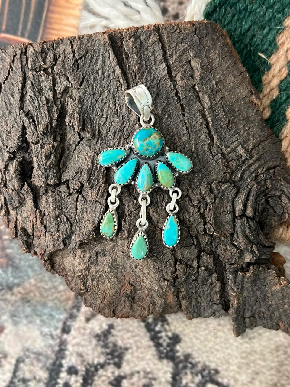 Handmade Sterling Silver Kingman Turquoise Pendant Signed Nizhoni