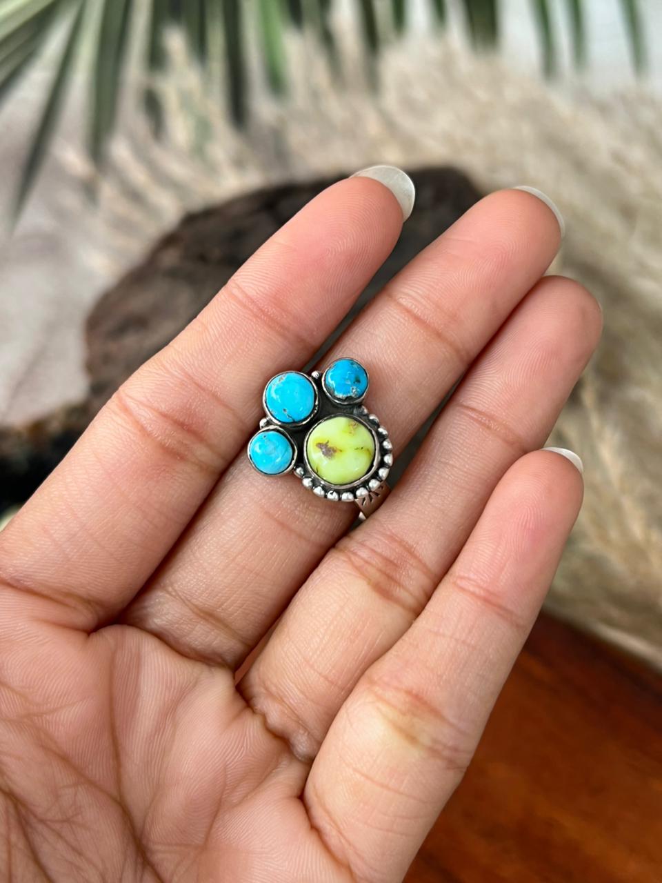 Handmade Sterling Silver Sierra Bella with Palomino Turquoise Collection: Adjustable Ring "Signed Nizhoni"