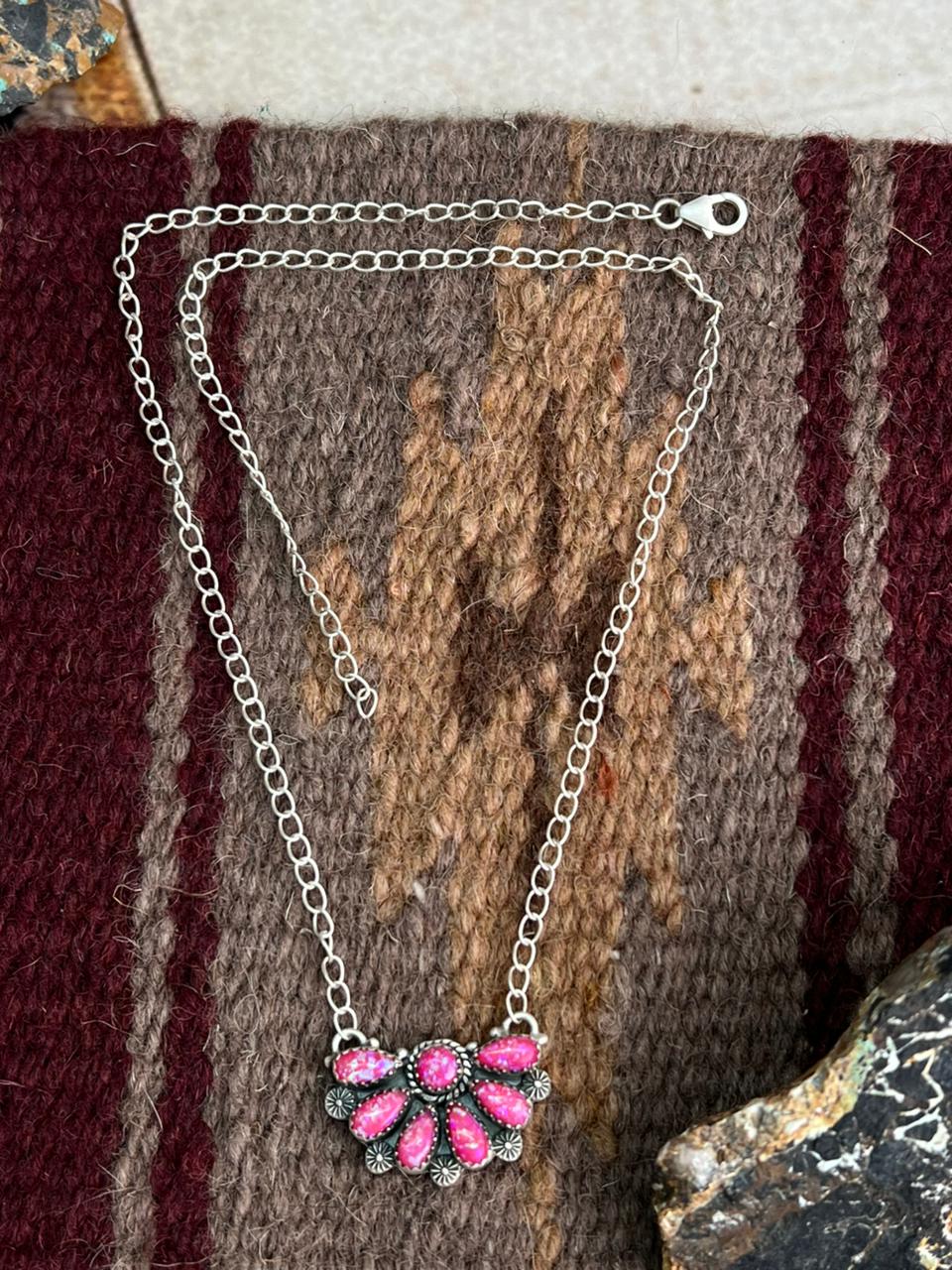 Handmade Sterling Silver Hot Pink Necklace "Signed Nizhoni"
