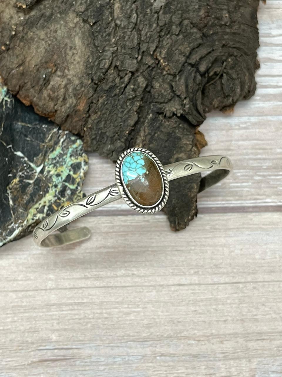 Handmade Sterling Silver Number 8 Turquoise Cuff Bracelet "Signed Nizhoni"