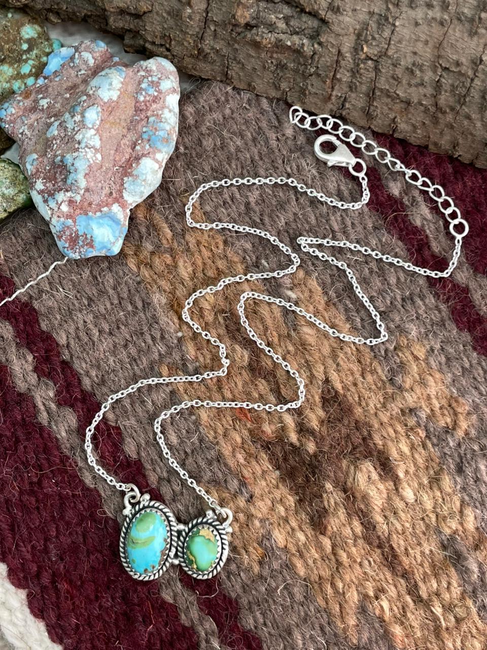 Handmade Sterling Silver Sonoran Mountain Turquoise Necklace "Signed Nizhoni"