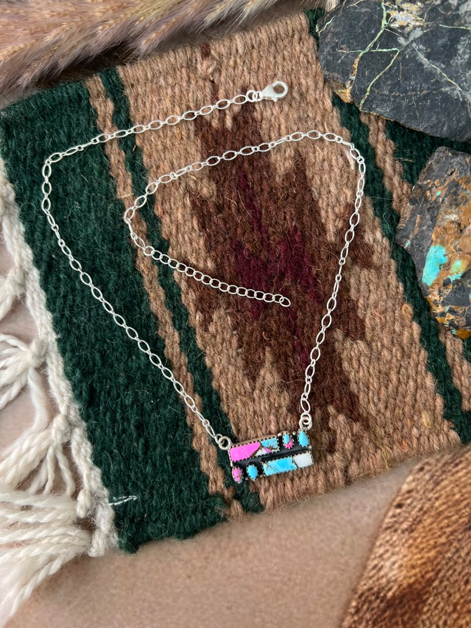 Handmade Sterling Silver Cotton Candy Necklace Signed Nizhoni