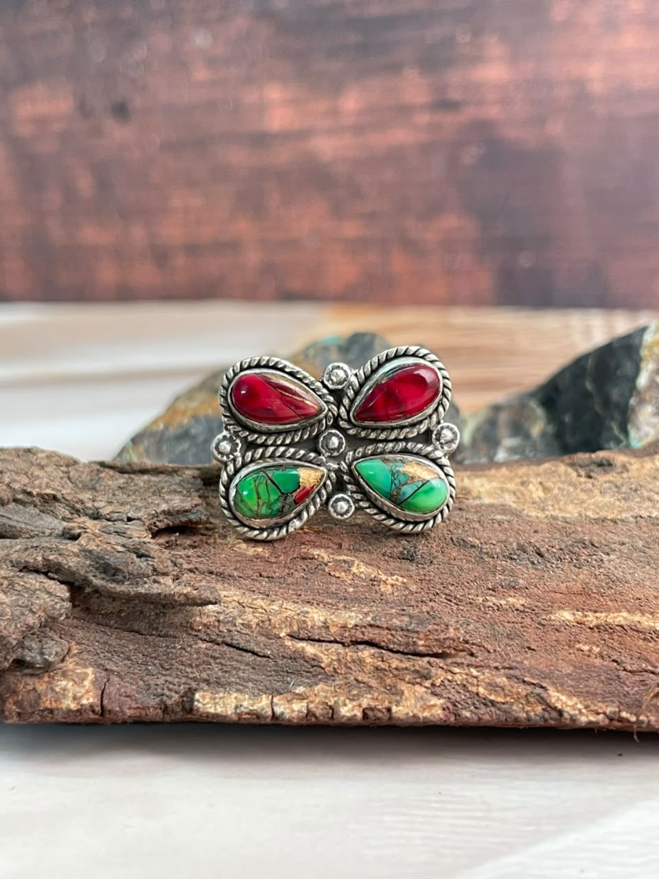 Handmade Sterling Silver Christmas Dahlia Collection: Adjustable Butterfly Ring Signed Nizhoni