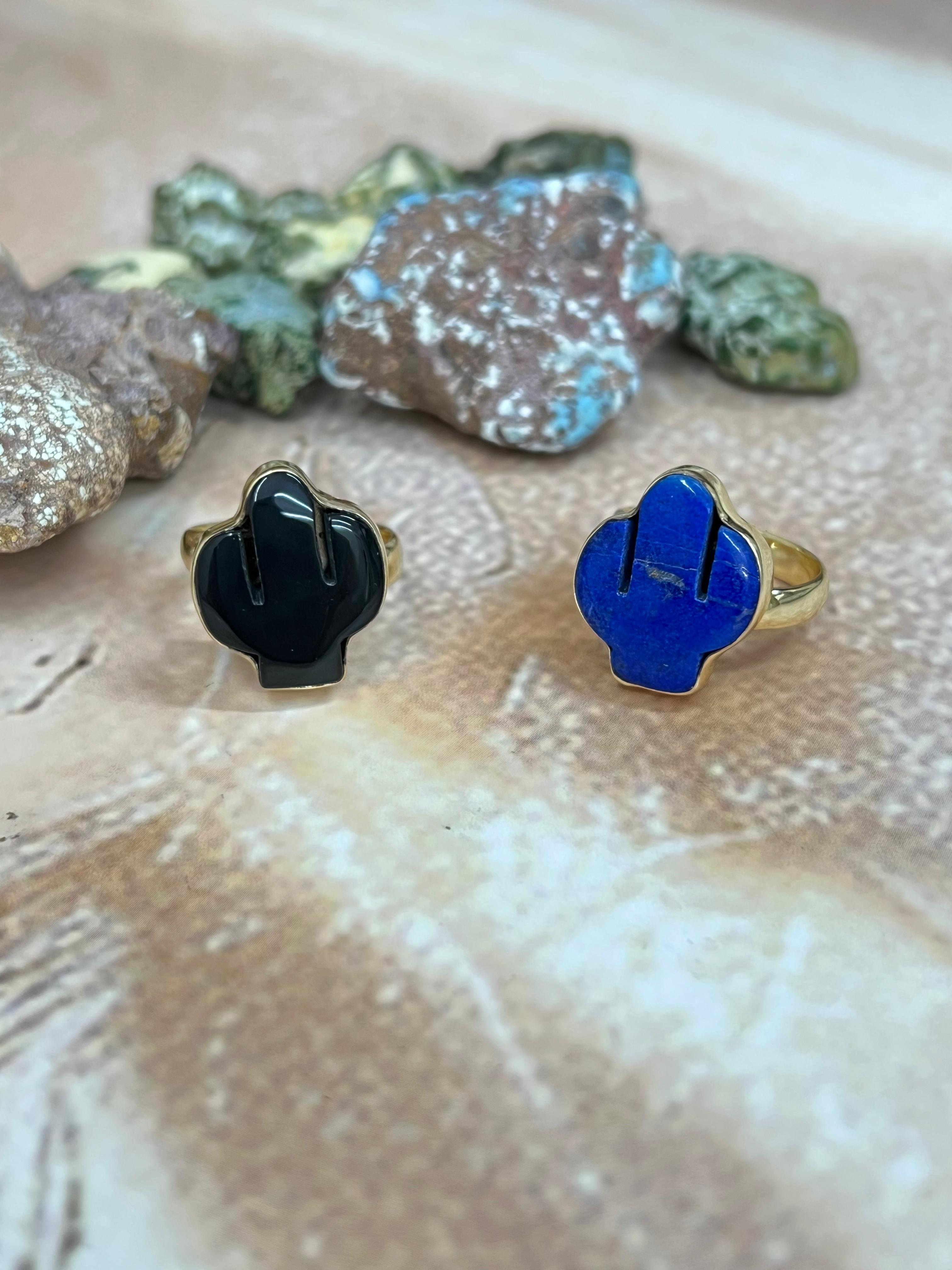 “The Golden Collection” Natural Lapis, Black Onyx Adjustable Saguaro Ring