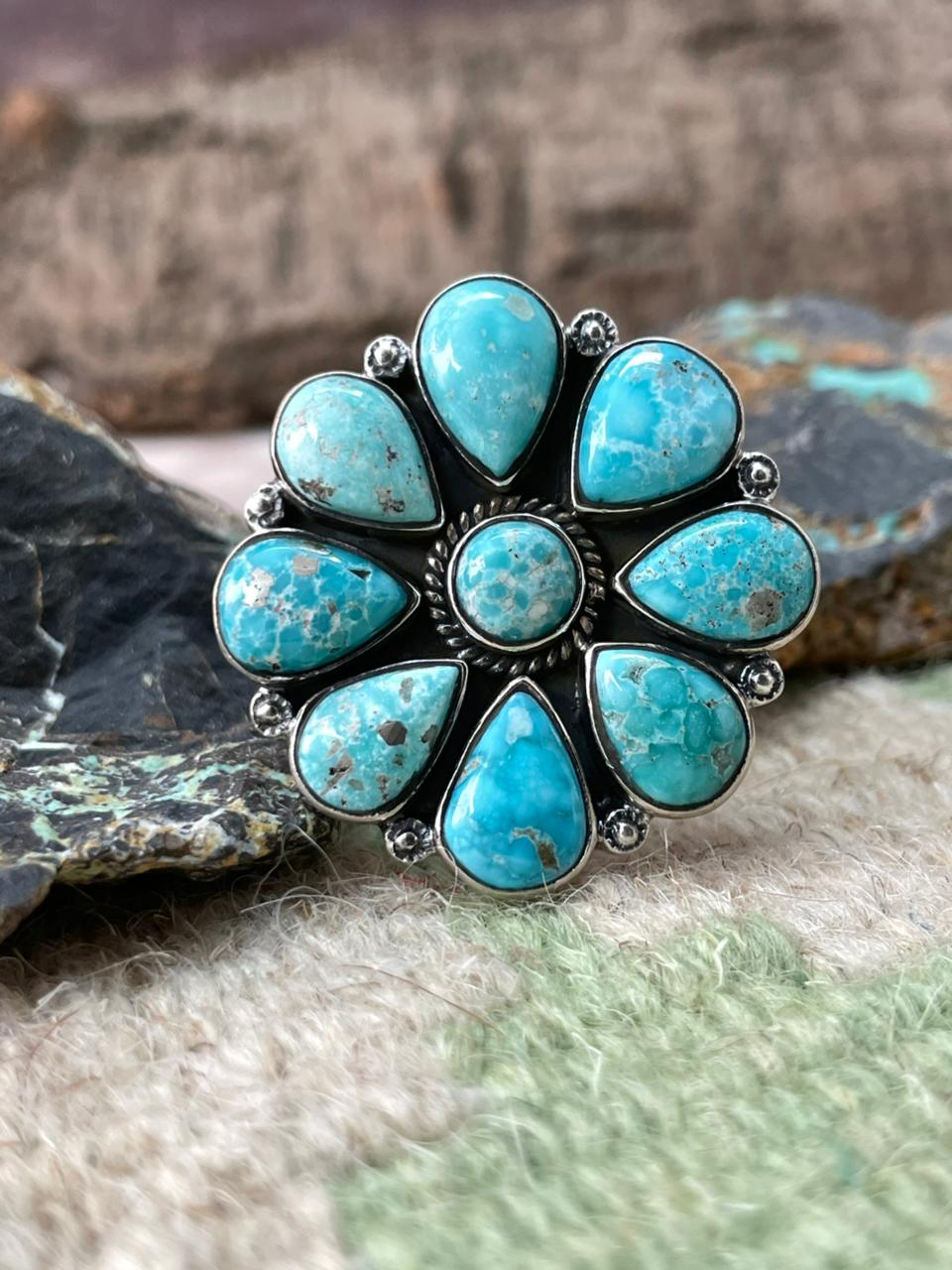 Handmade Sterling Silver White Water Adjustable Ring "Signed Nizhoni"