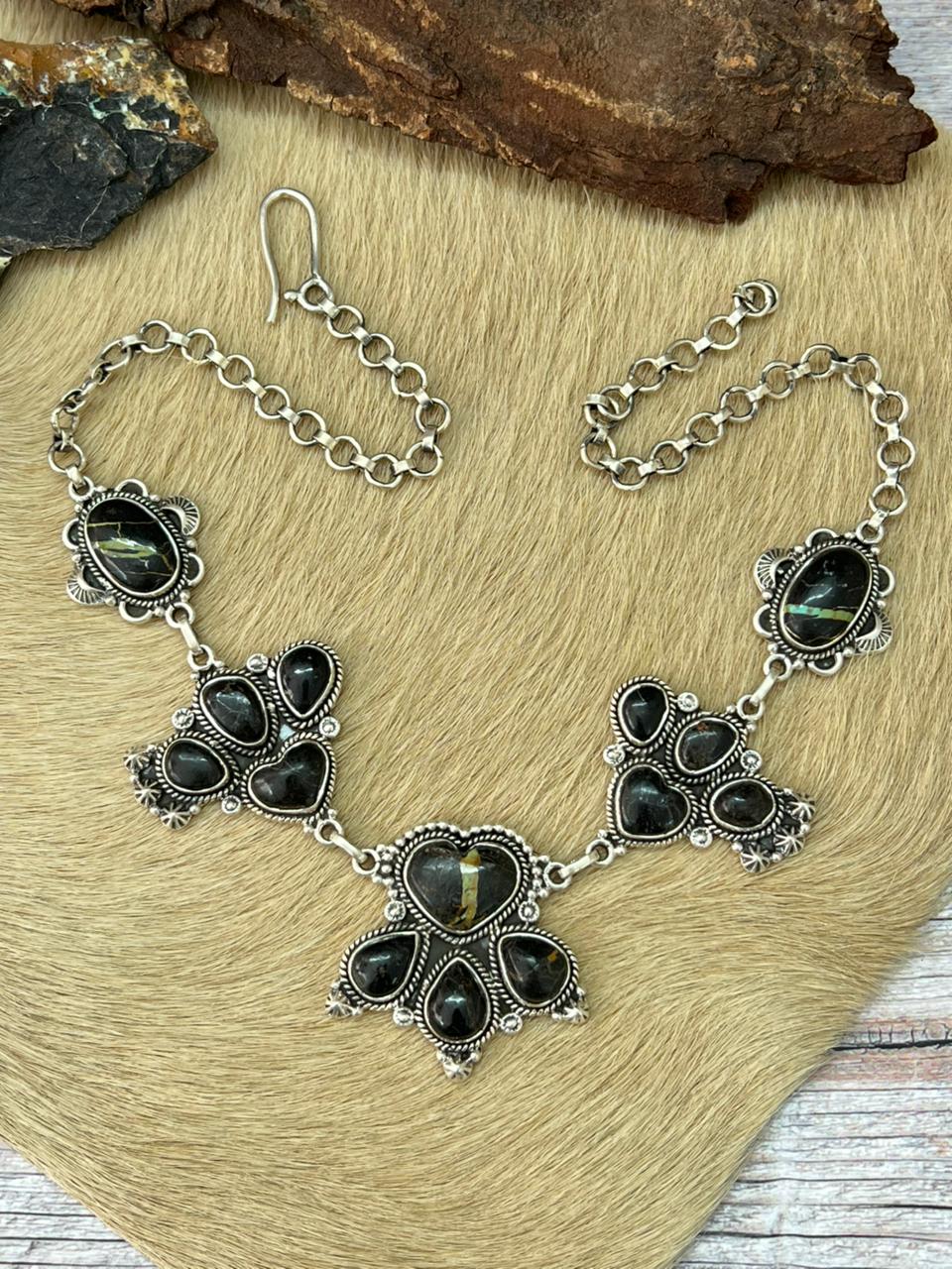 Handmade Sterling Silver Blackjack Turquoise Choker Necklace "Signed Nizhoni"