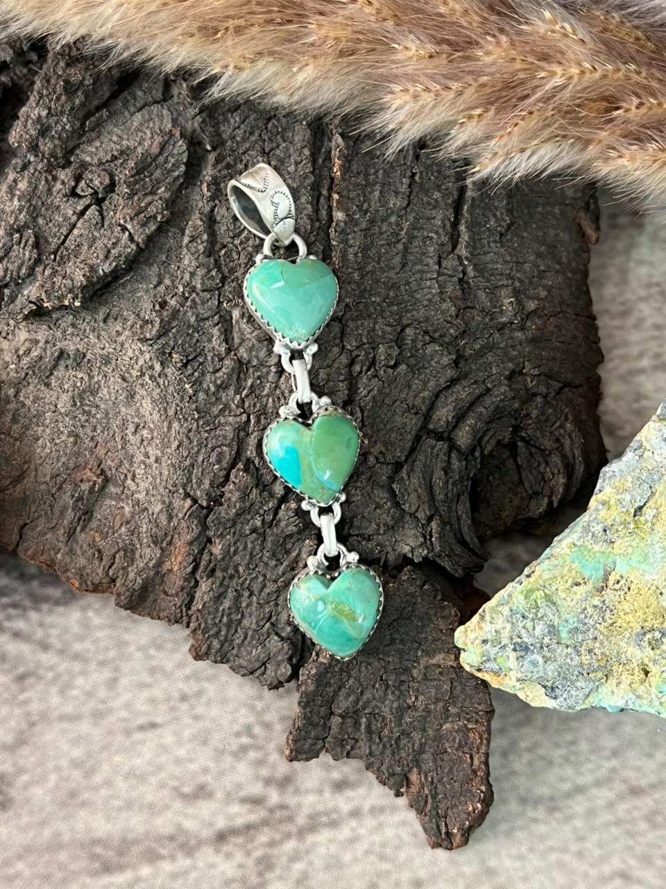 Handmade Sterling Silver Kingman Turquoise Heart Pendant Signed Nizhoni