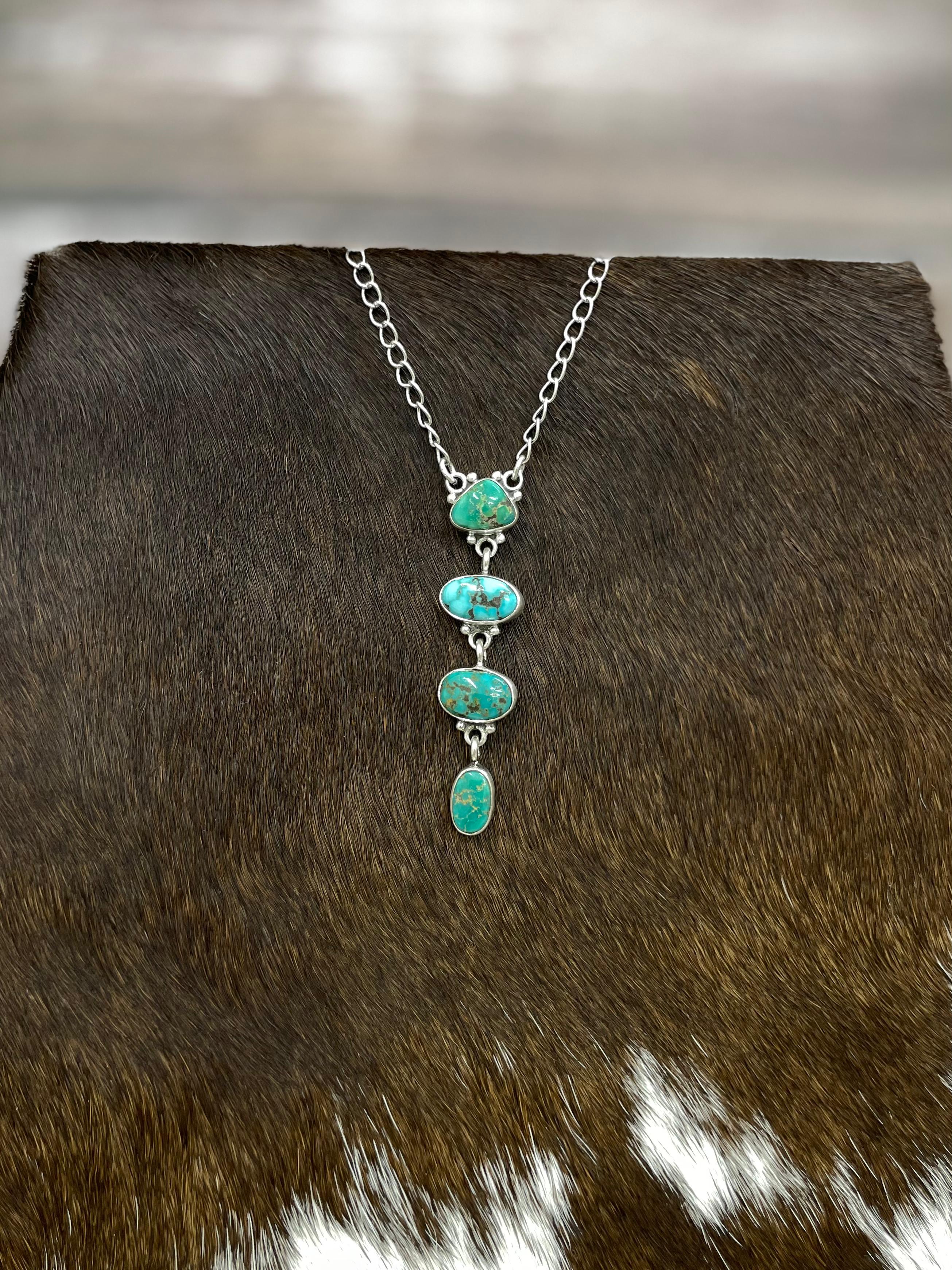 Handmade Sterling Silver Sonoran Turquoise Necklace Signed Nizhoni