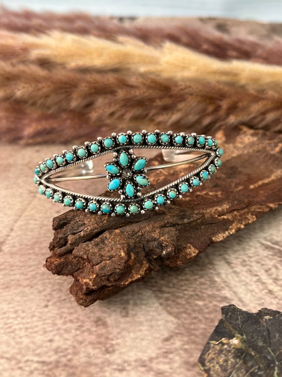 Handmade Sterling Silver Kingman Turquoise Cuff Bracelet Signed Nizhoni