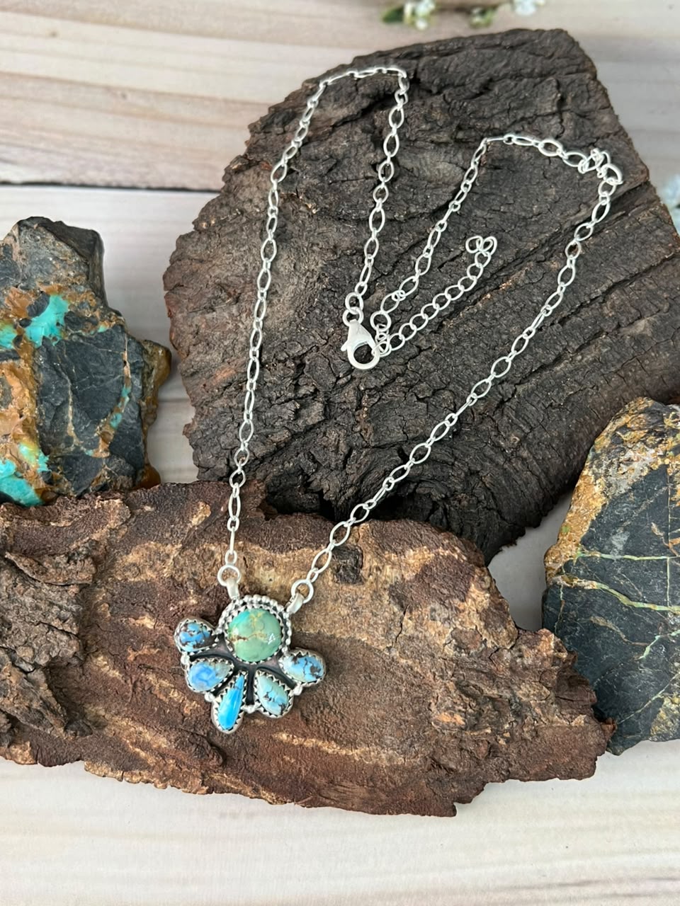 Handmade Sterling Silver Sonoran Mountain with Golden Hills Turquoise Necklace Signed Nizhoni (8)