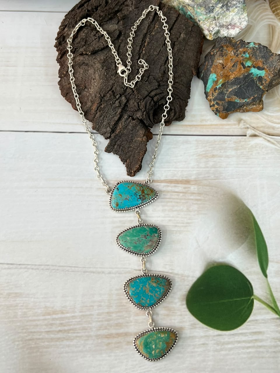 Handmade Sterling Silver Royston Turquoise Drop Necklace Signed Nizhoni