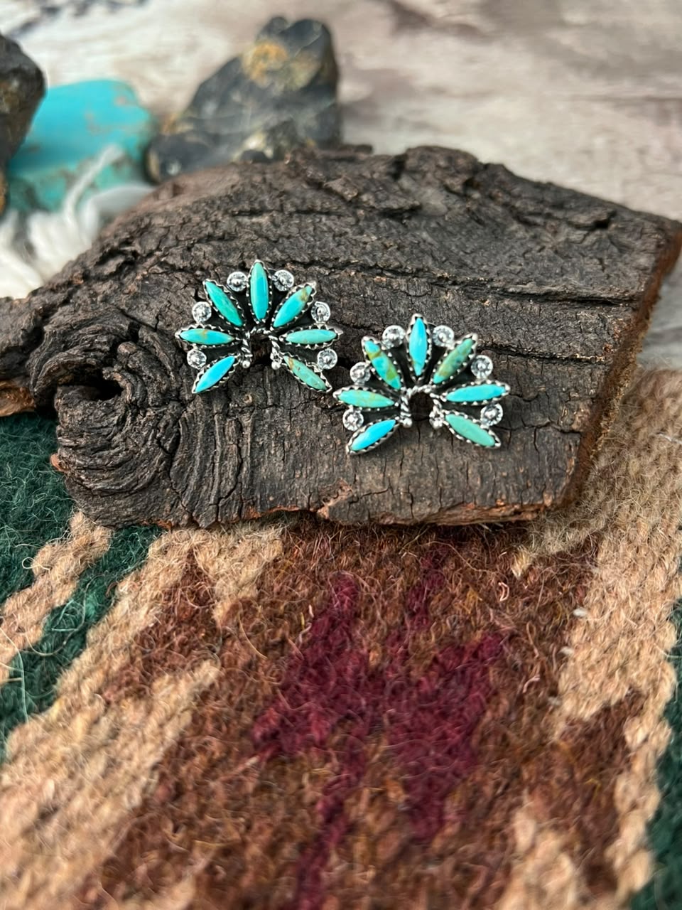 Handmade Sterling Silver Kingman Turquoise Naja Post Studs Earrings Signed Nizhoni