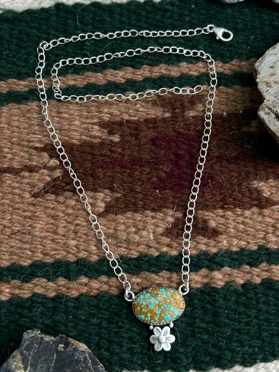 Handmade Sterling Silver Number 8 Turquoise Necklace "Signed Nizhoni"