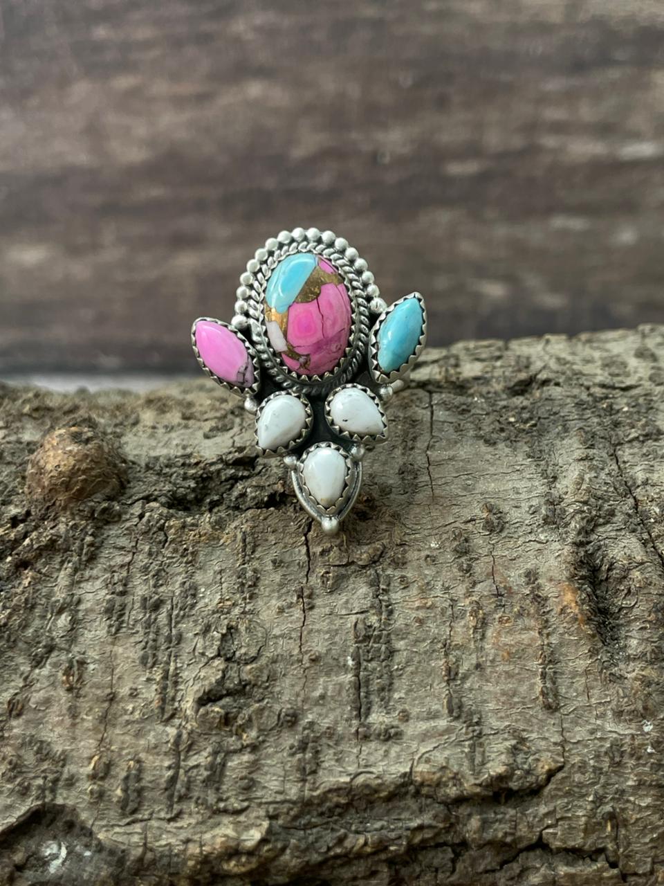 Handmade Sterling Silver Cotton Candy Adjustable Ring "Signed Nizhoni"