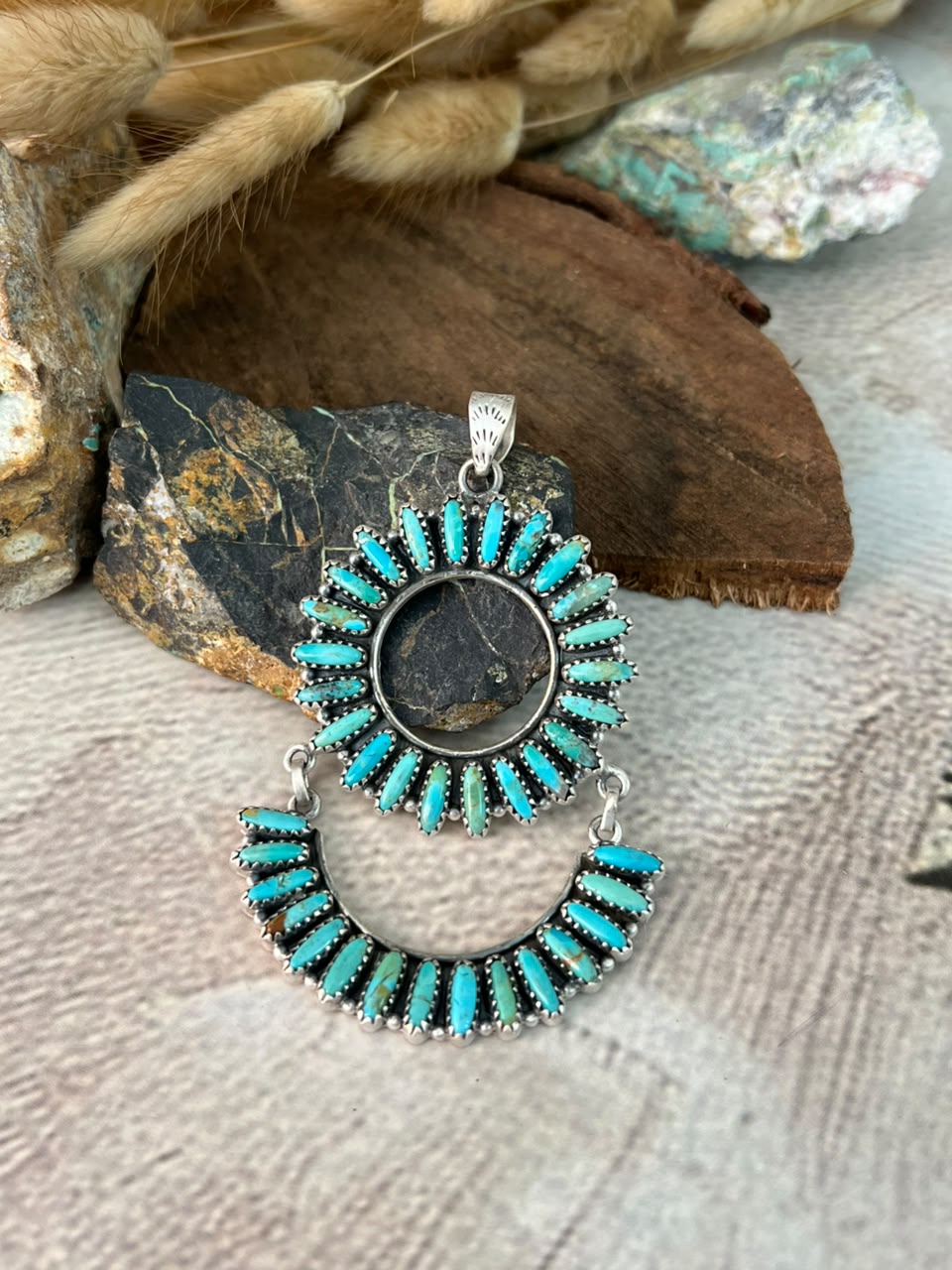 Handmade Sterling Silver Kingman Turquoise Pendant Signed Nizhoni