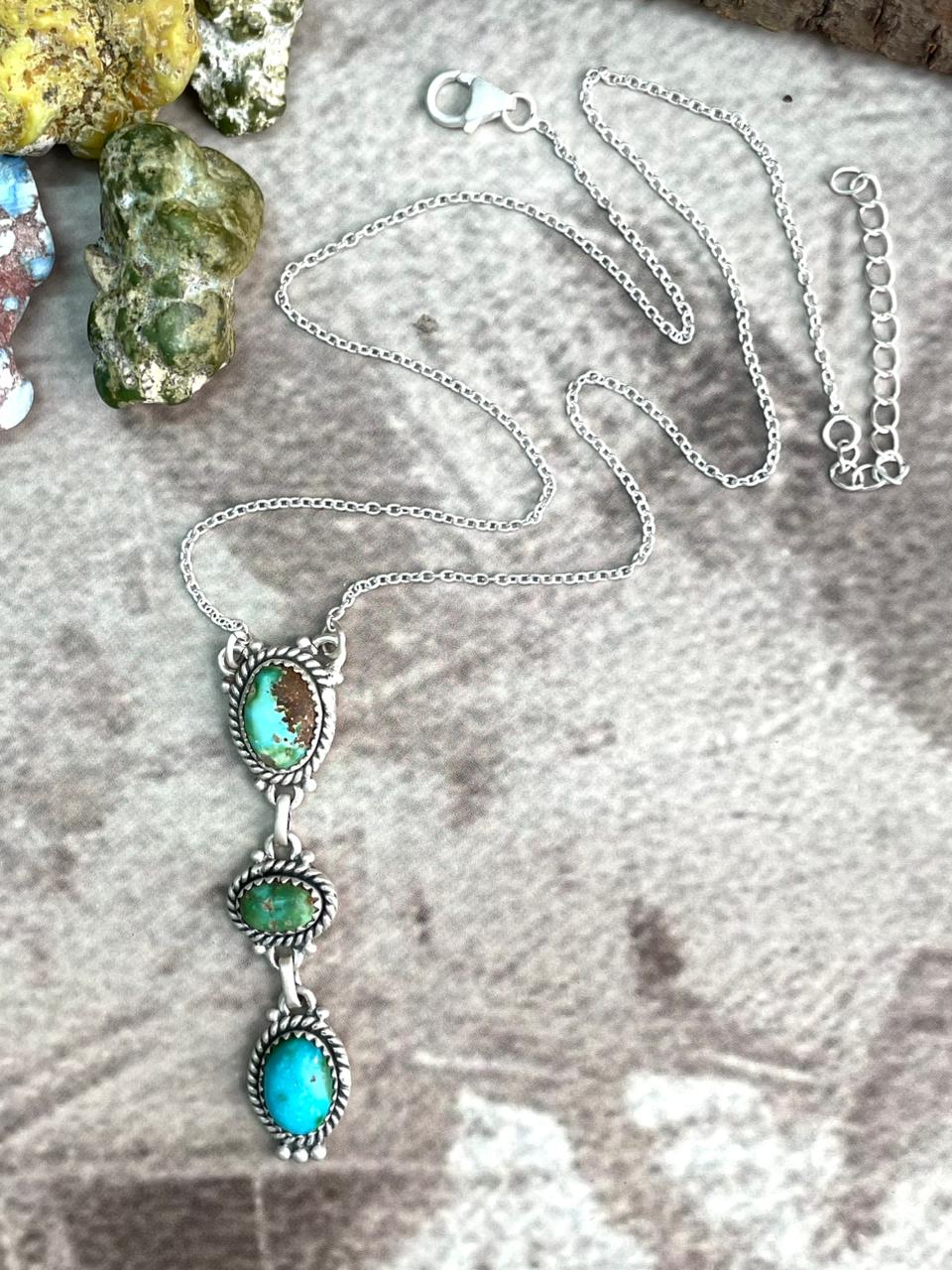 Handmade Sterling Silver Sonoran Mountain Turquoise Necklace "Signed Nizhoni"