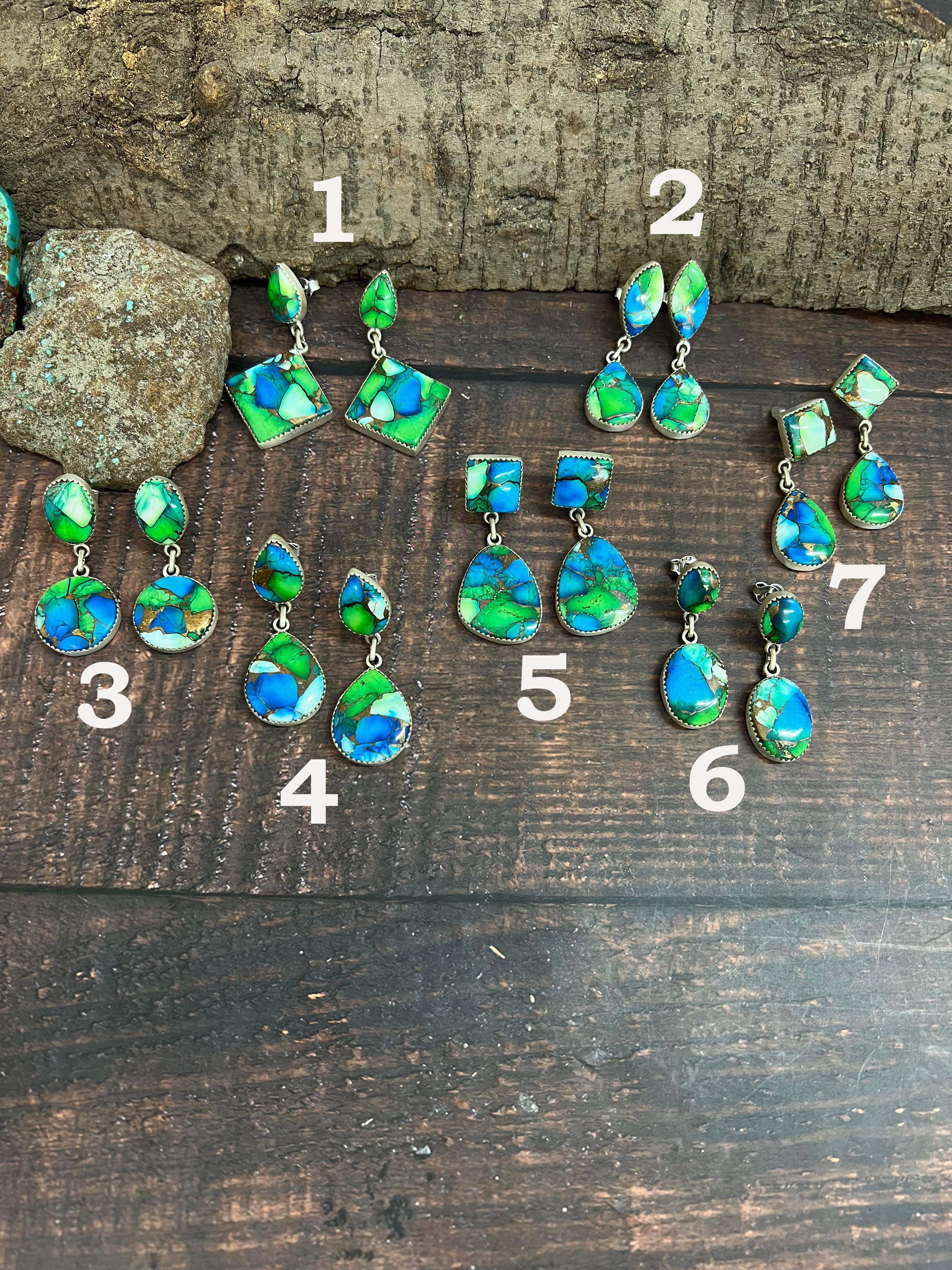 Handmade Sterling Silver Peacock Dahlia Post Earrings with Signed Nizhoni