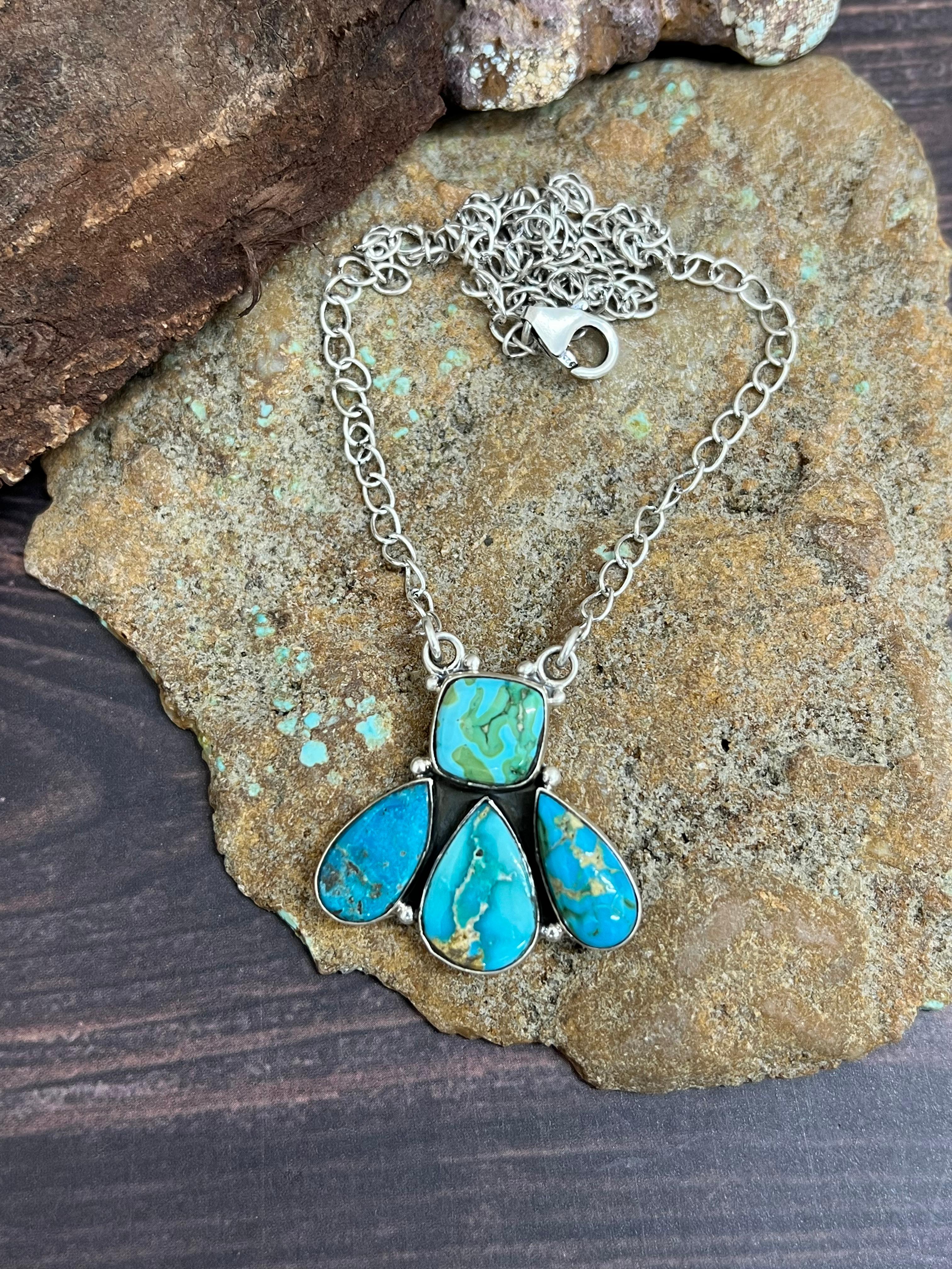 Handmade Sterling Silver South Hill Turquoise Necklace with Signed Nizhoni