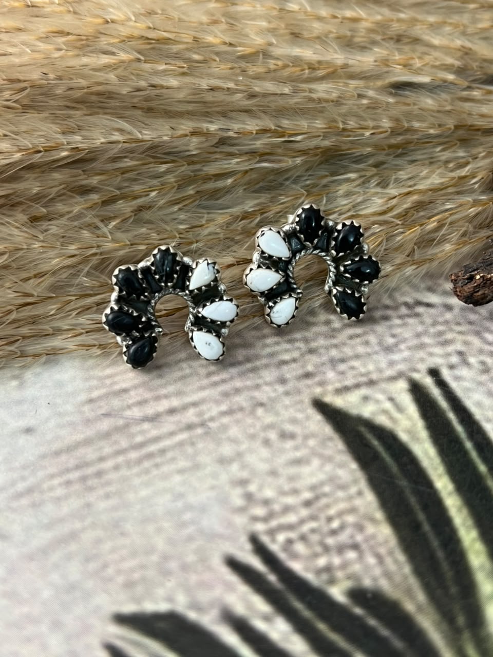 Handmade Sterling Silver White Buffalo Post Studs Naja Earrings Signed Nizhoni