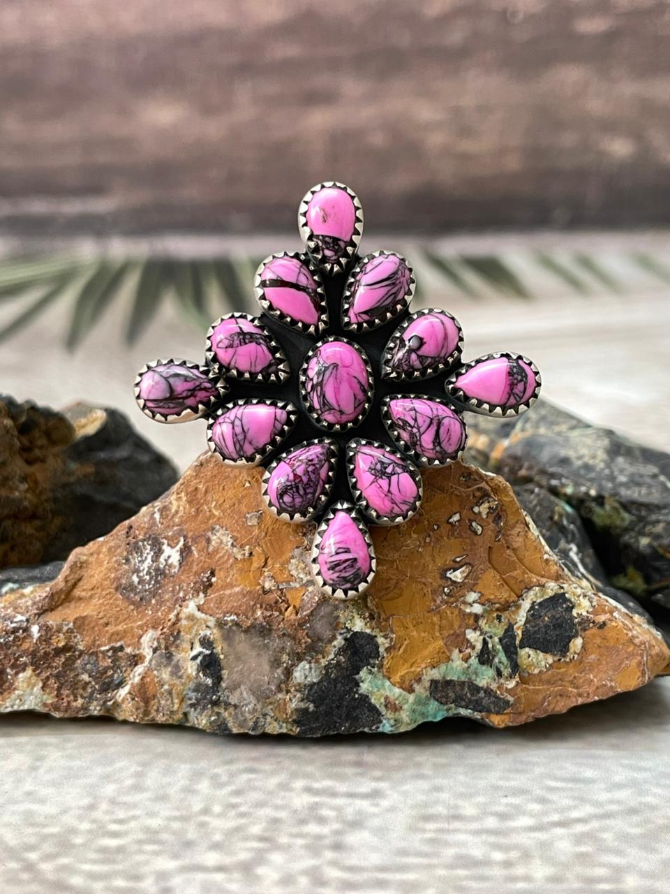 Handmade Sterling Silver Cherry Blossom Adjustable Ring "Signed Nizhoni"