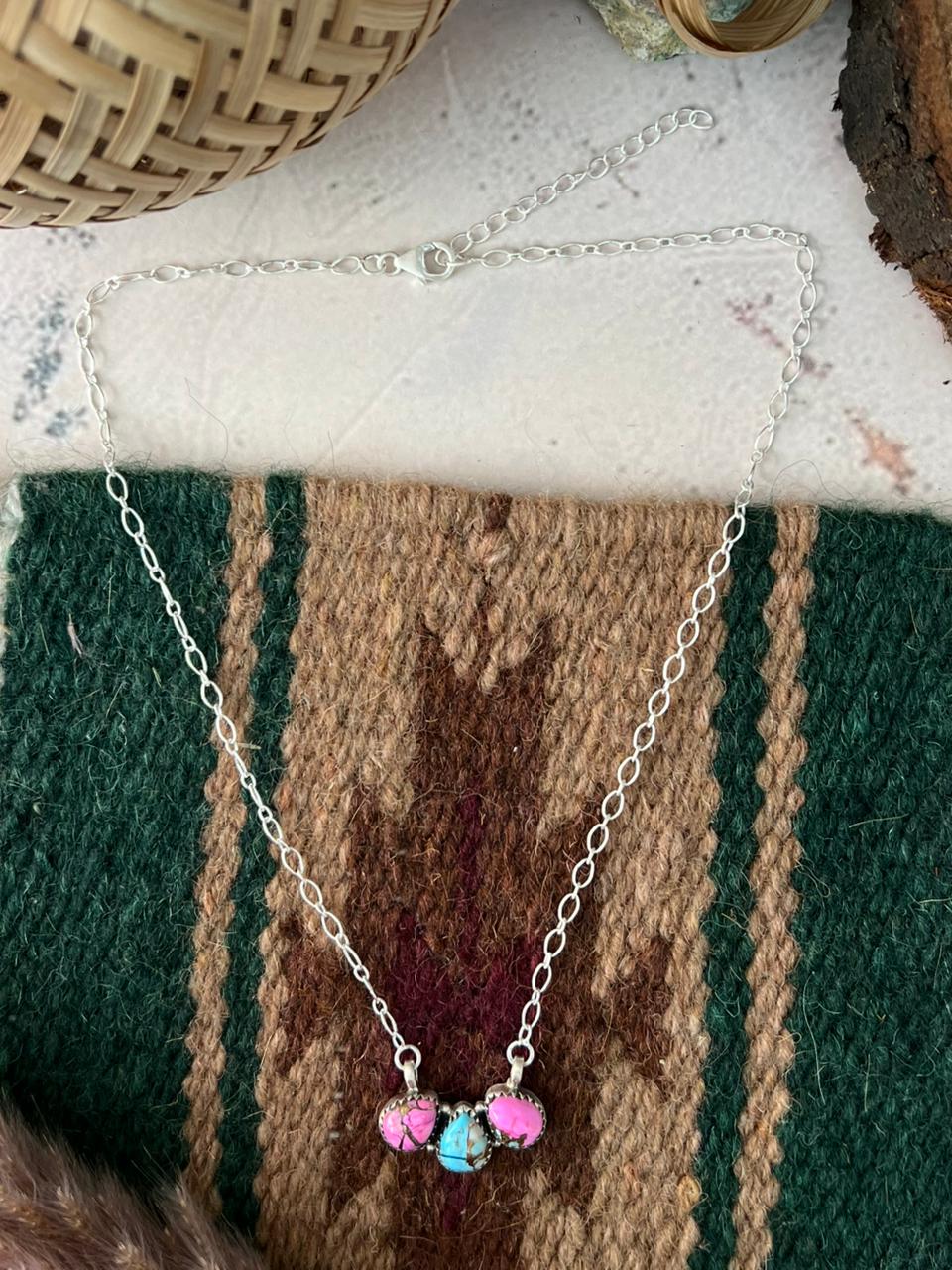 Handmade Sterling Silver Cotton Candy Necklace Signed Nizhoni